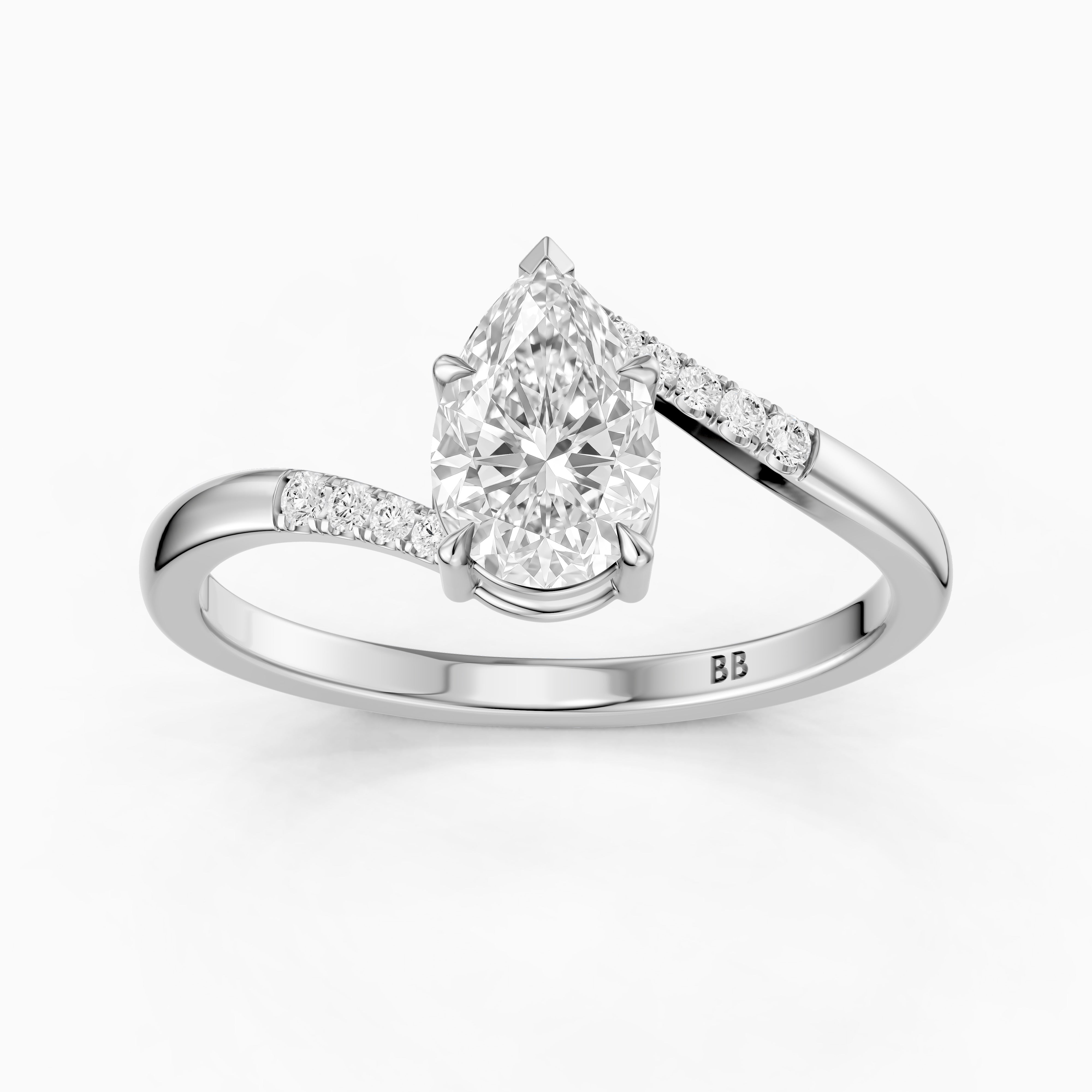 Juliet Pear Moissanite Diamond Ring with Bypass Shank