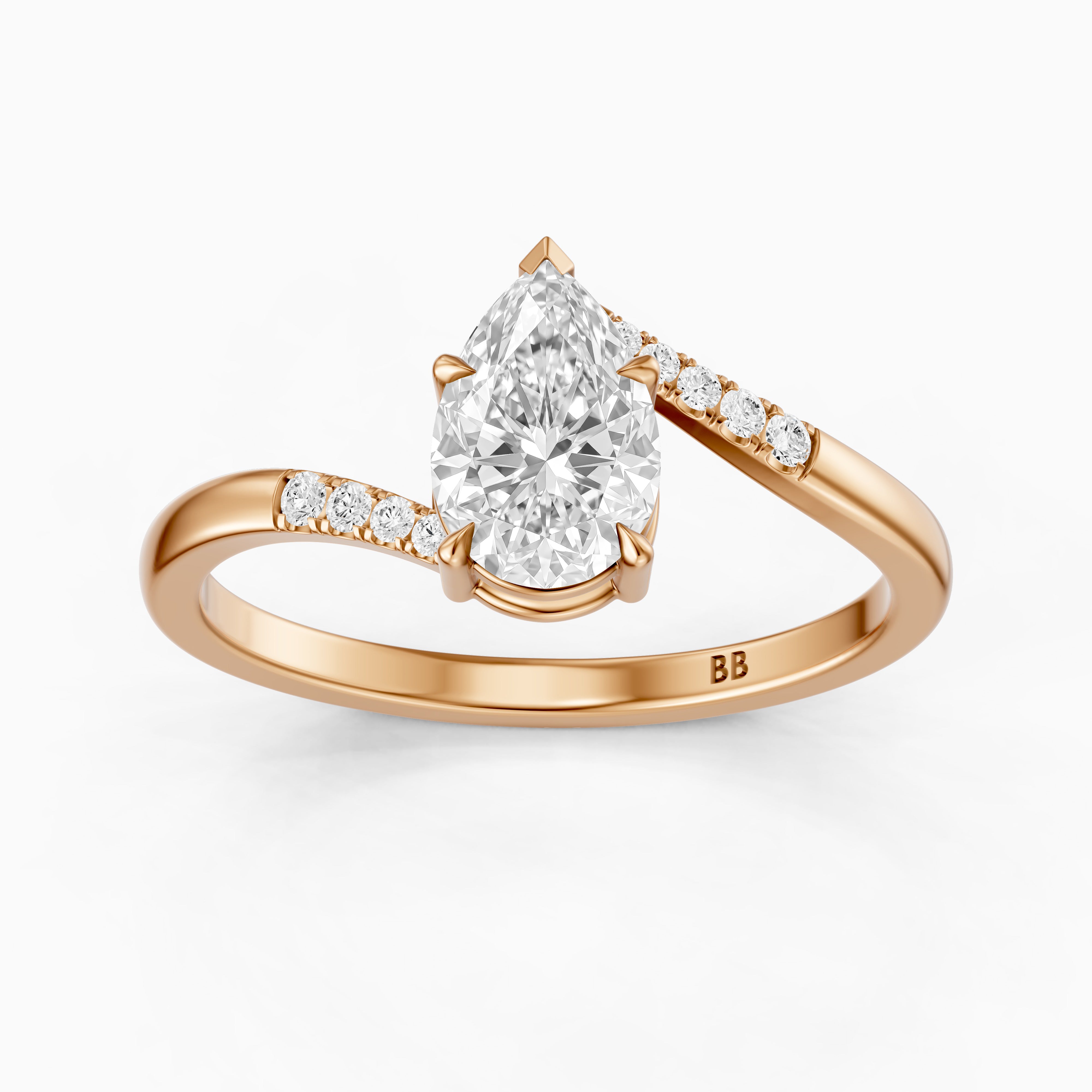 Juliet Pear Moissanite Diamond Ring with Bypass Shank