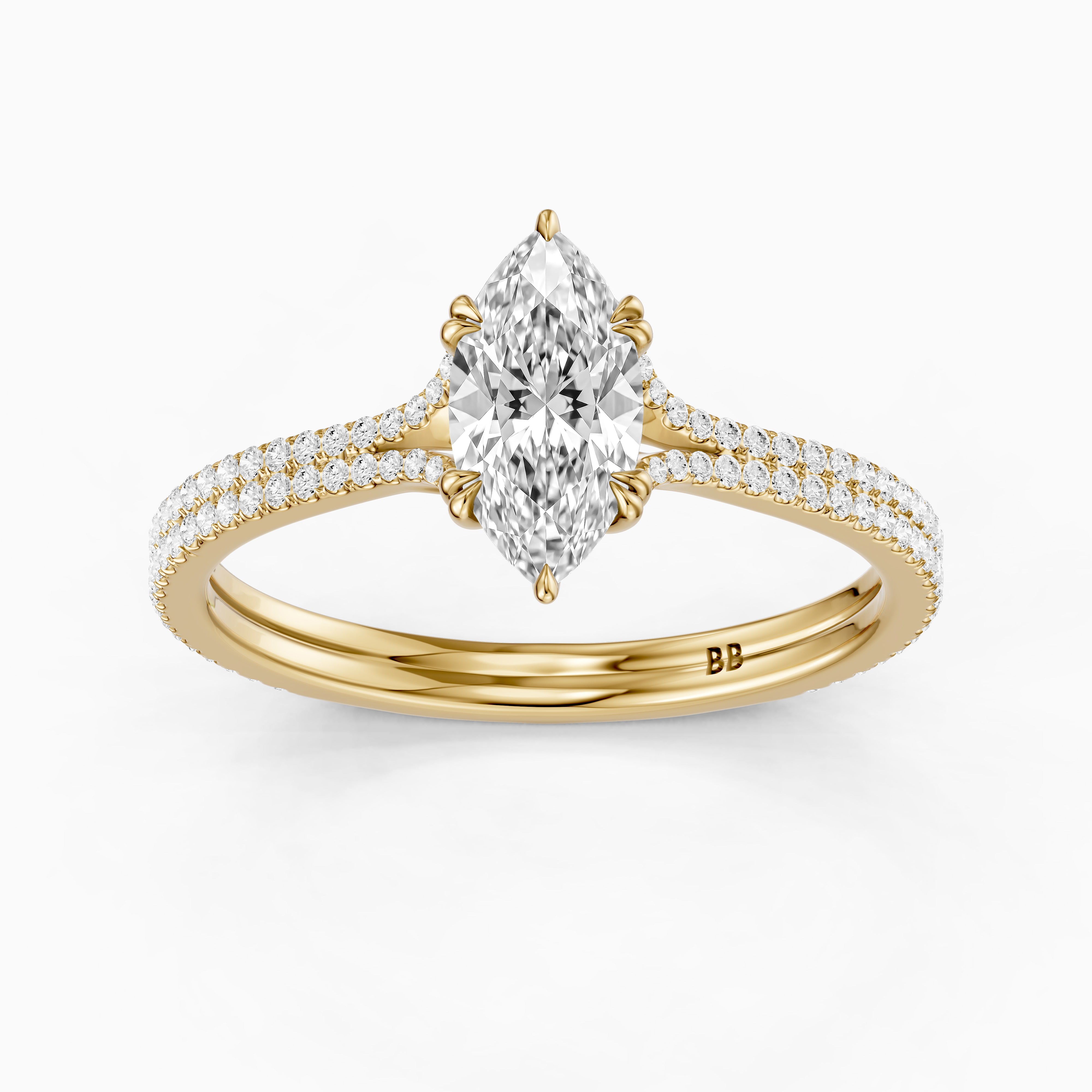 Evie Marquise Lab Grown Diamond Ring with Double Claw Prong and Pave Band