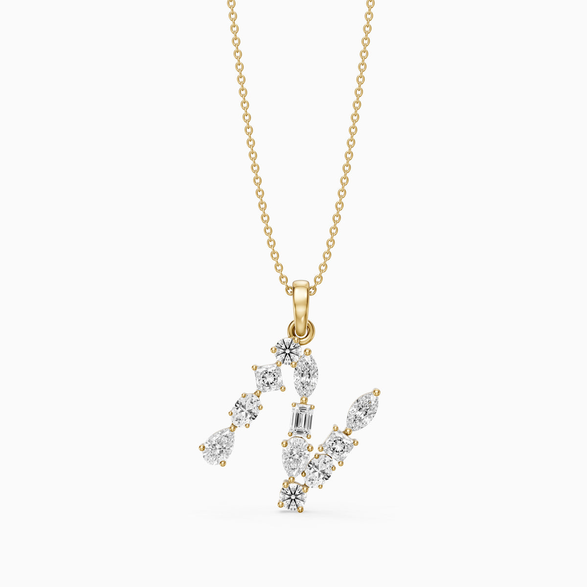 Ines Multi Shape Lab Grown Diamond Initial N Pendant