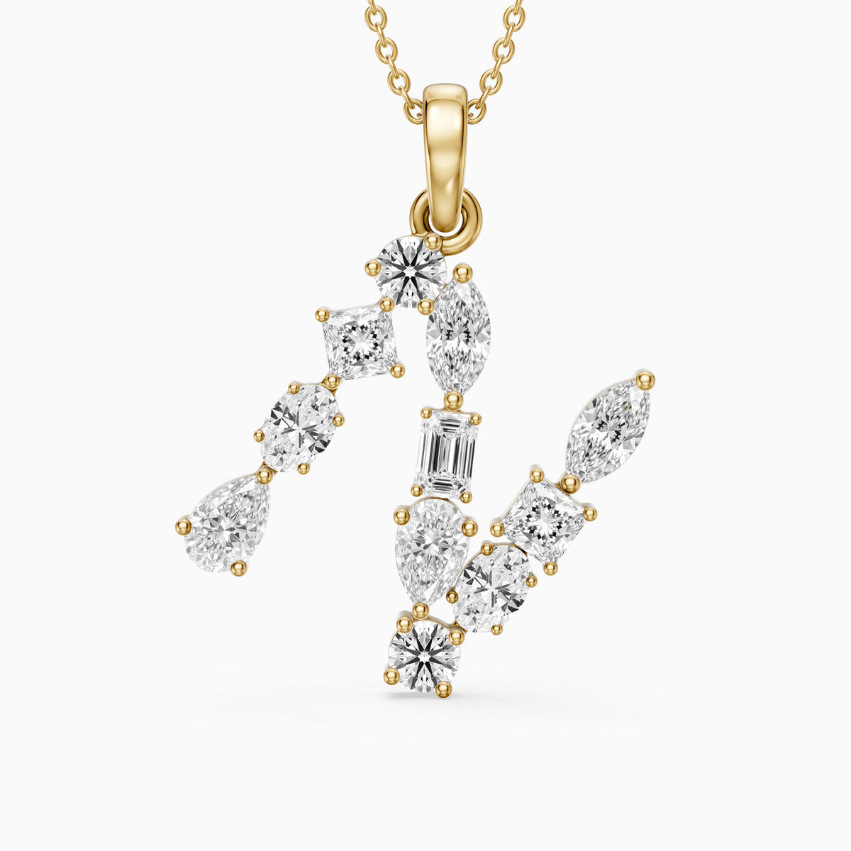 Ines Multi Shape Lab Grown Diamond Initial N Pendant