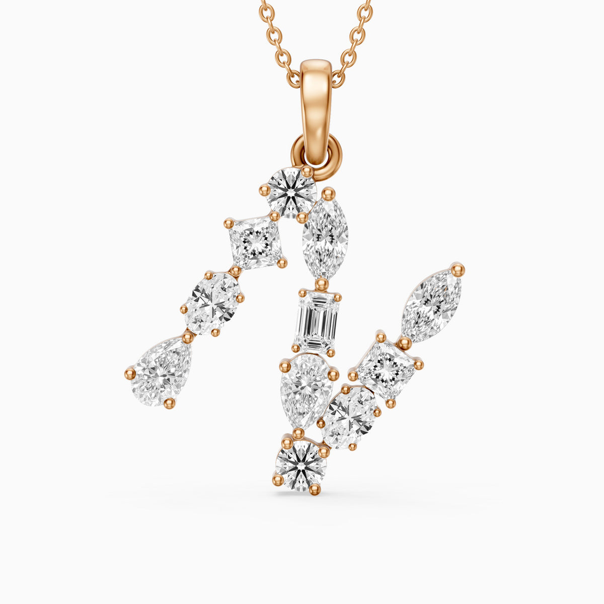 Ines Multi Shape Lab Grown Diamond Initial N Pendant