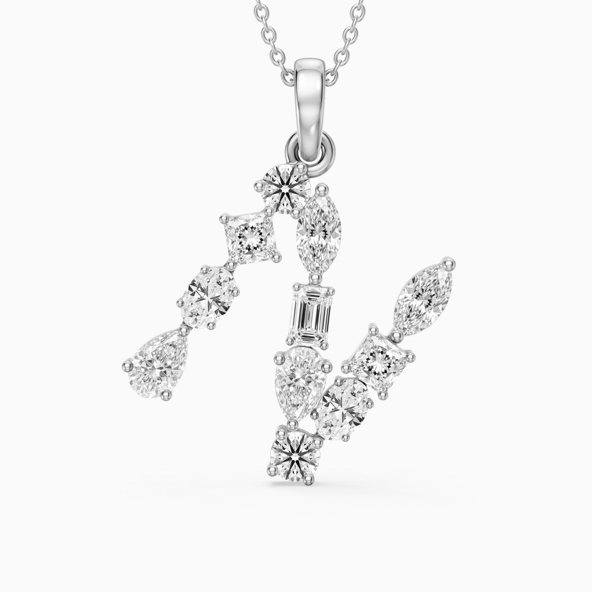 Ines Multi Shape Lab Grown Diamond Initial N Pendant