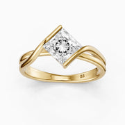 Leia Princess Cut Moissanite Diamond East West Twist Ring