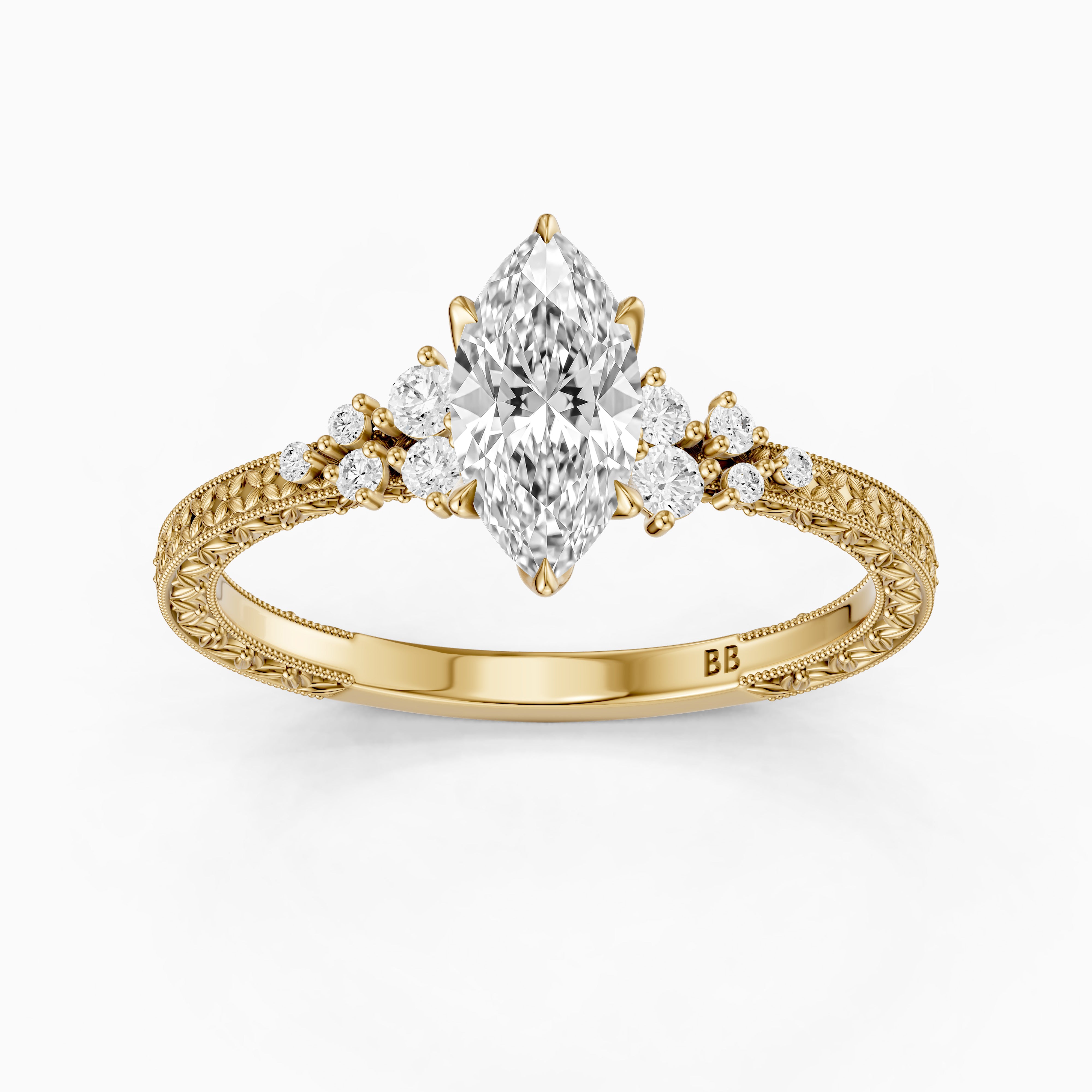 Amari Marquise Lab Grown Diamond Ring with Vintage Milgrain Band