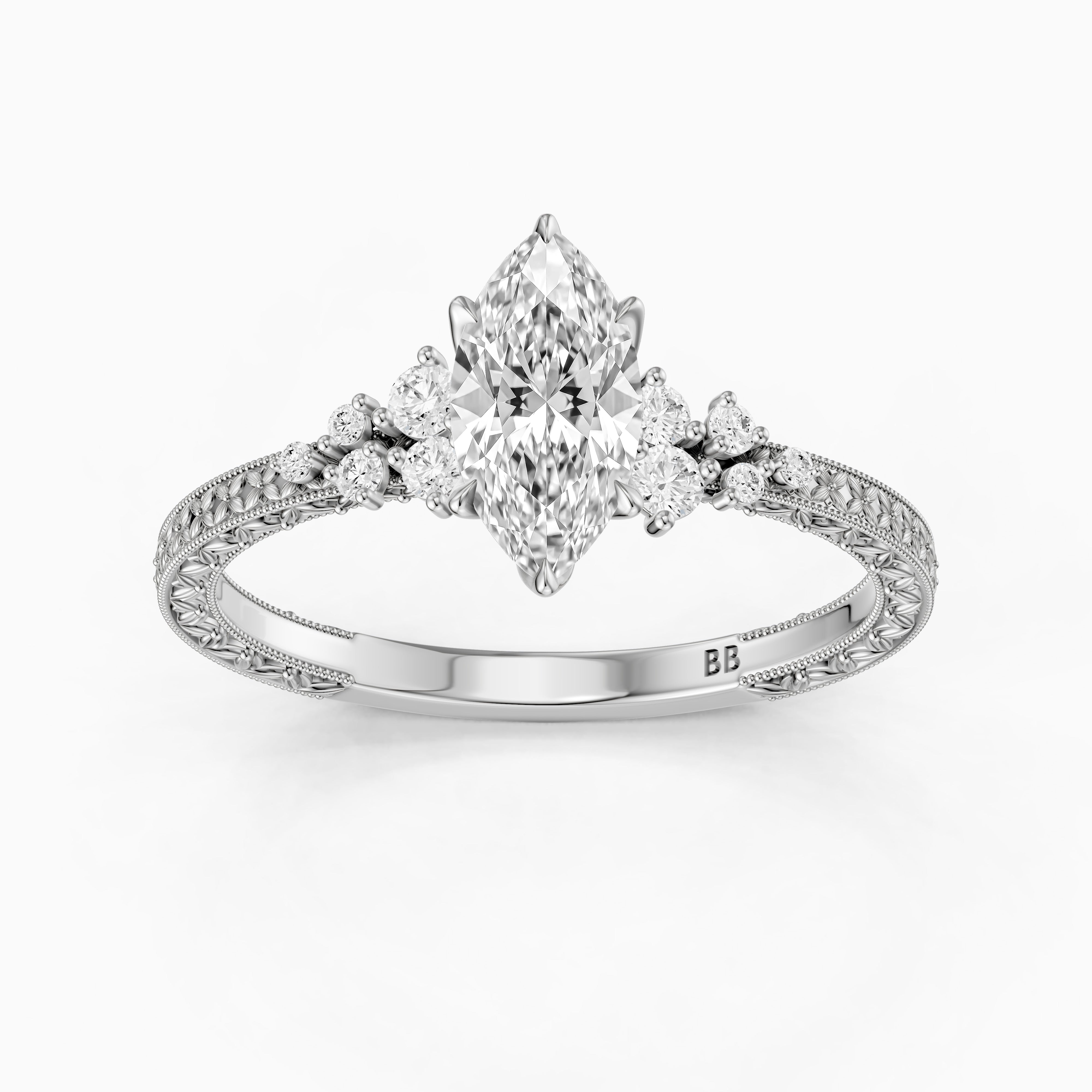 Amari Marquise Lab Grown Diamond Ring with Vintage Milgrain Band