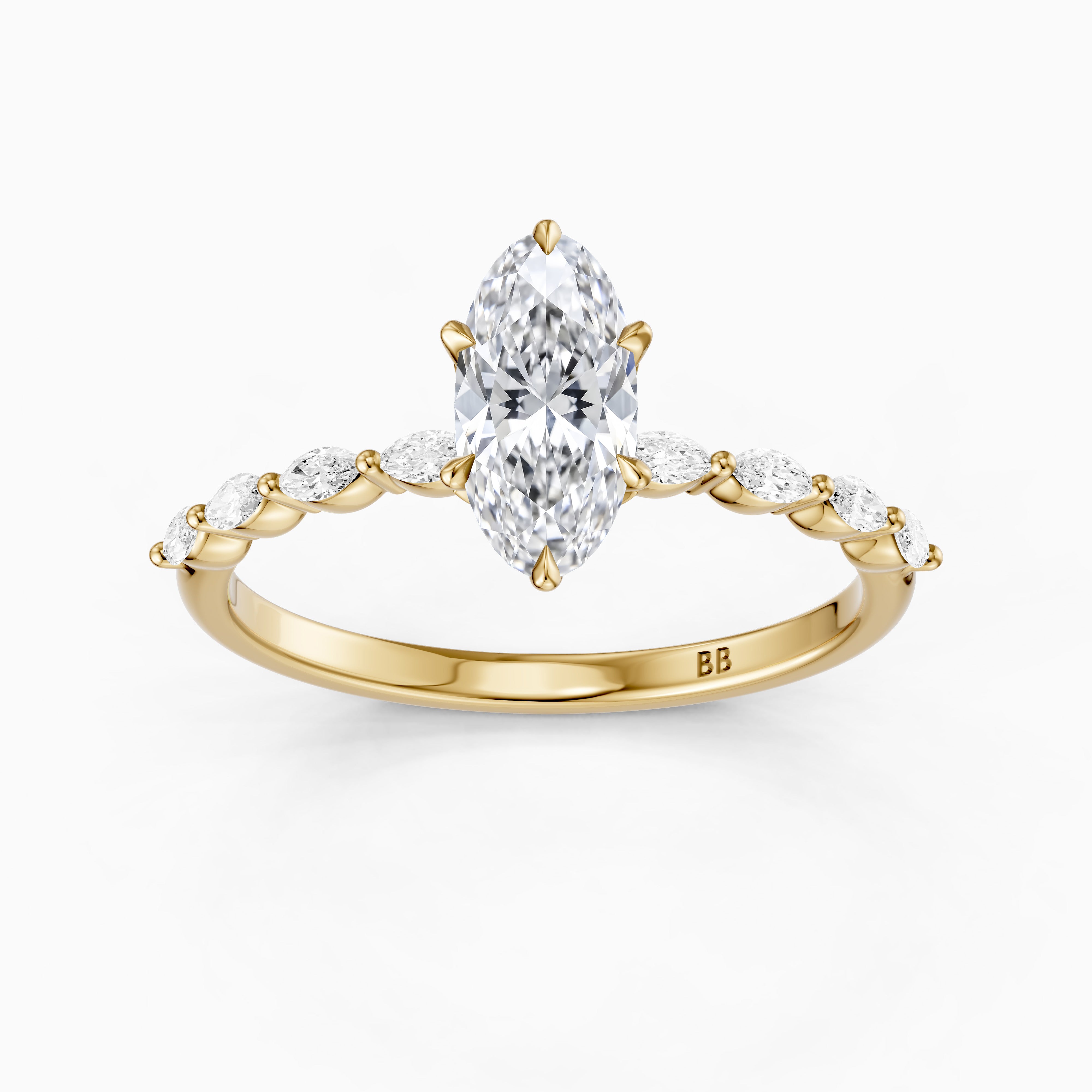 Octavia Moval Hidden Halo Moissanite Diamond Ring With Side Stone