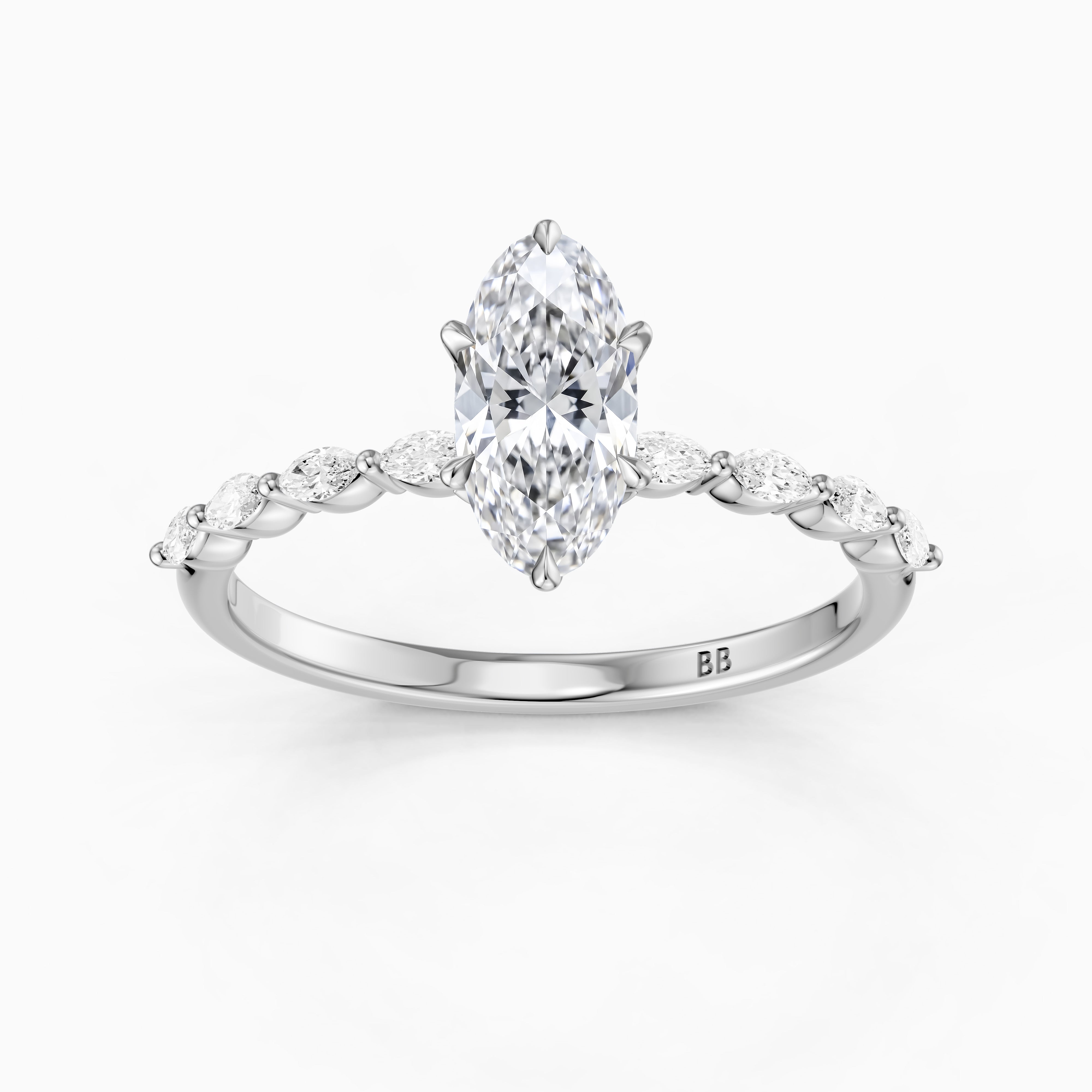 Octavia Moval Hidden Halo Moissanite Diamond Ring With Side Stone