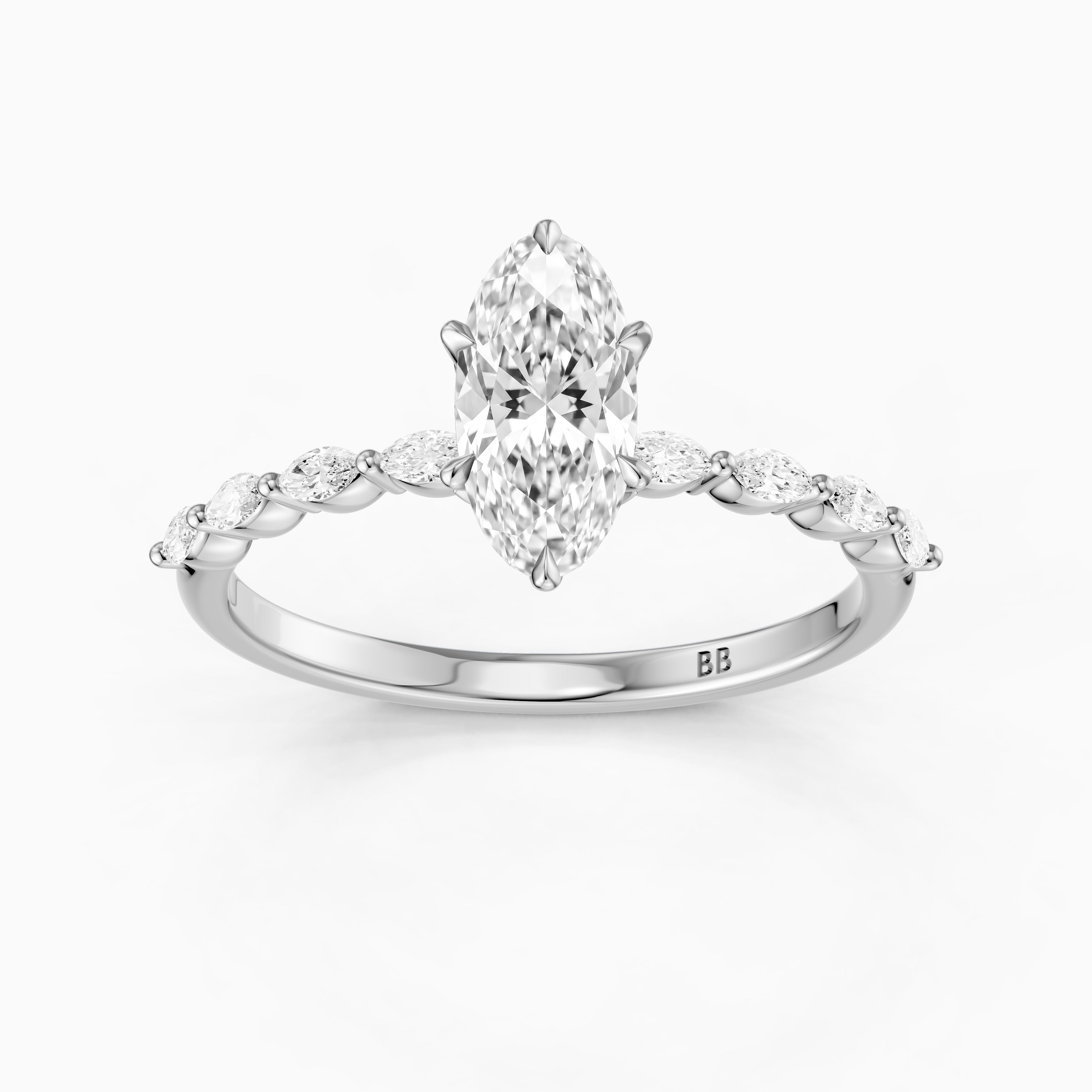 Octavia Moval Hidden Halo Lab Grown Diamond Ring With Side Stone