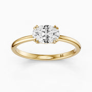 Ariel East West Oval Lab Grown Diamond Ring with Hidden Halo and Double Claw Prong