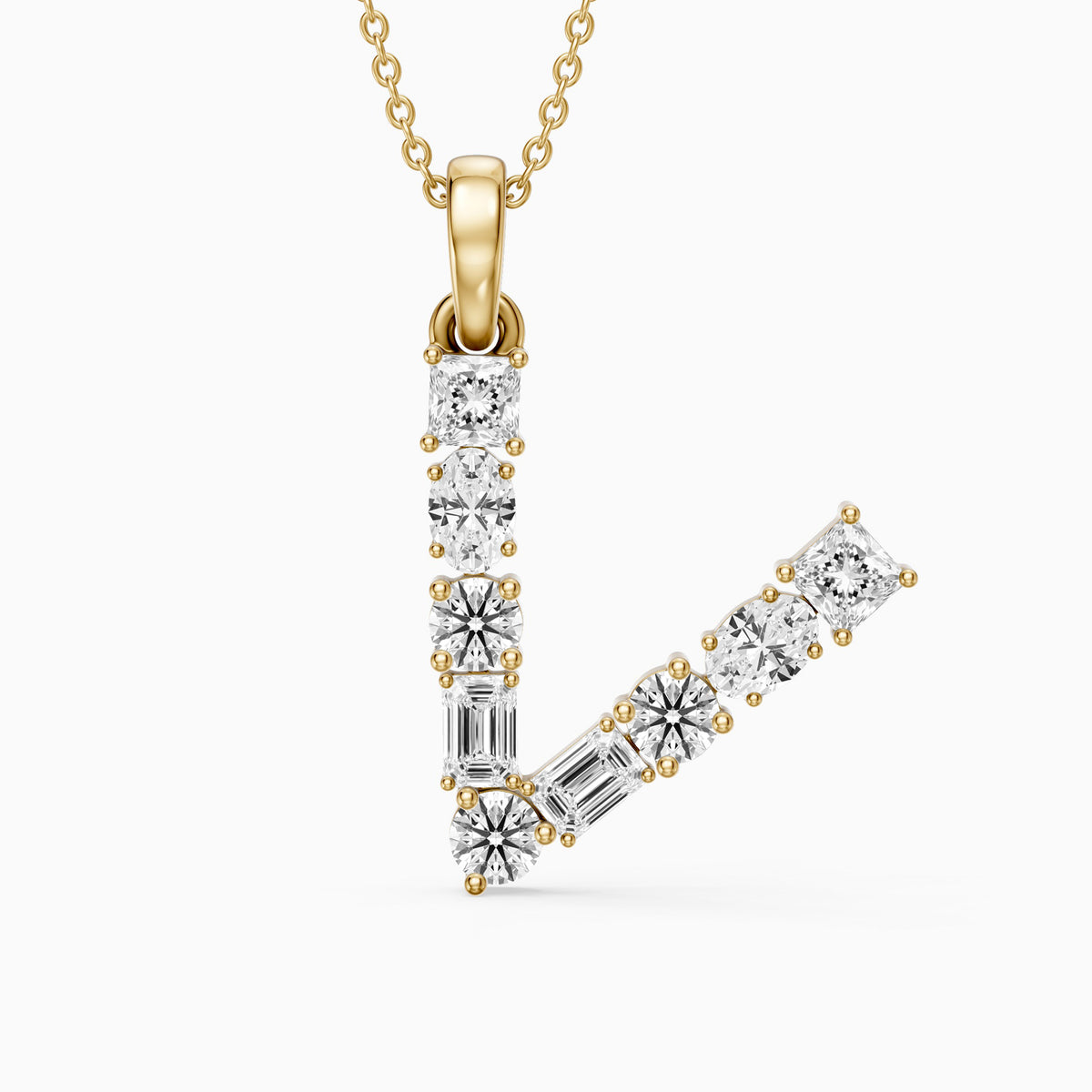 Tuva Multi Shape Lab Grown Diamond Initial V Pendant