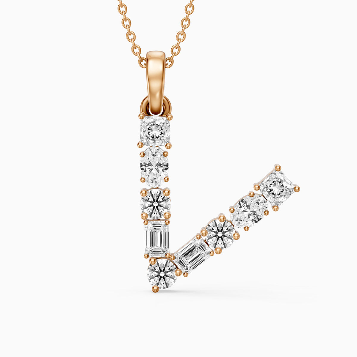 Tuva Multi Shape Lab Grown Diamond Initial V Pendant