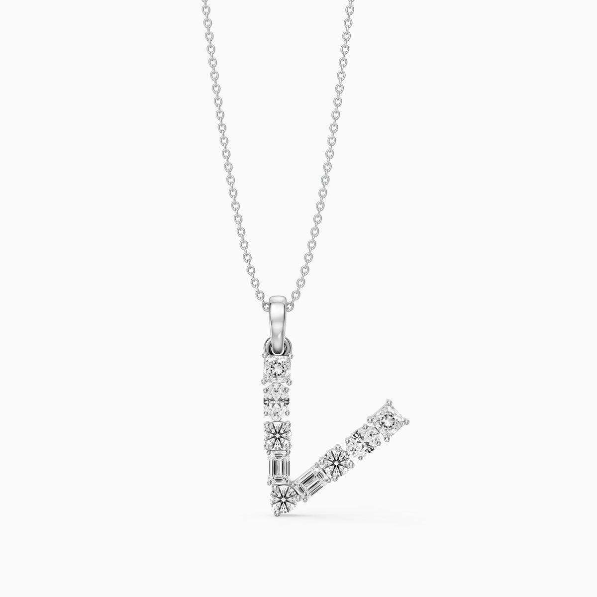 Tuva Multi Shape Lab Grown Diamond Initial V Pendant