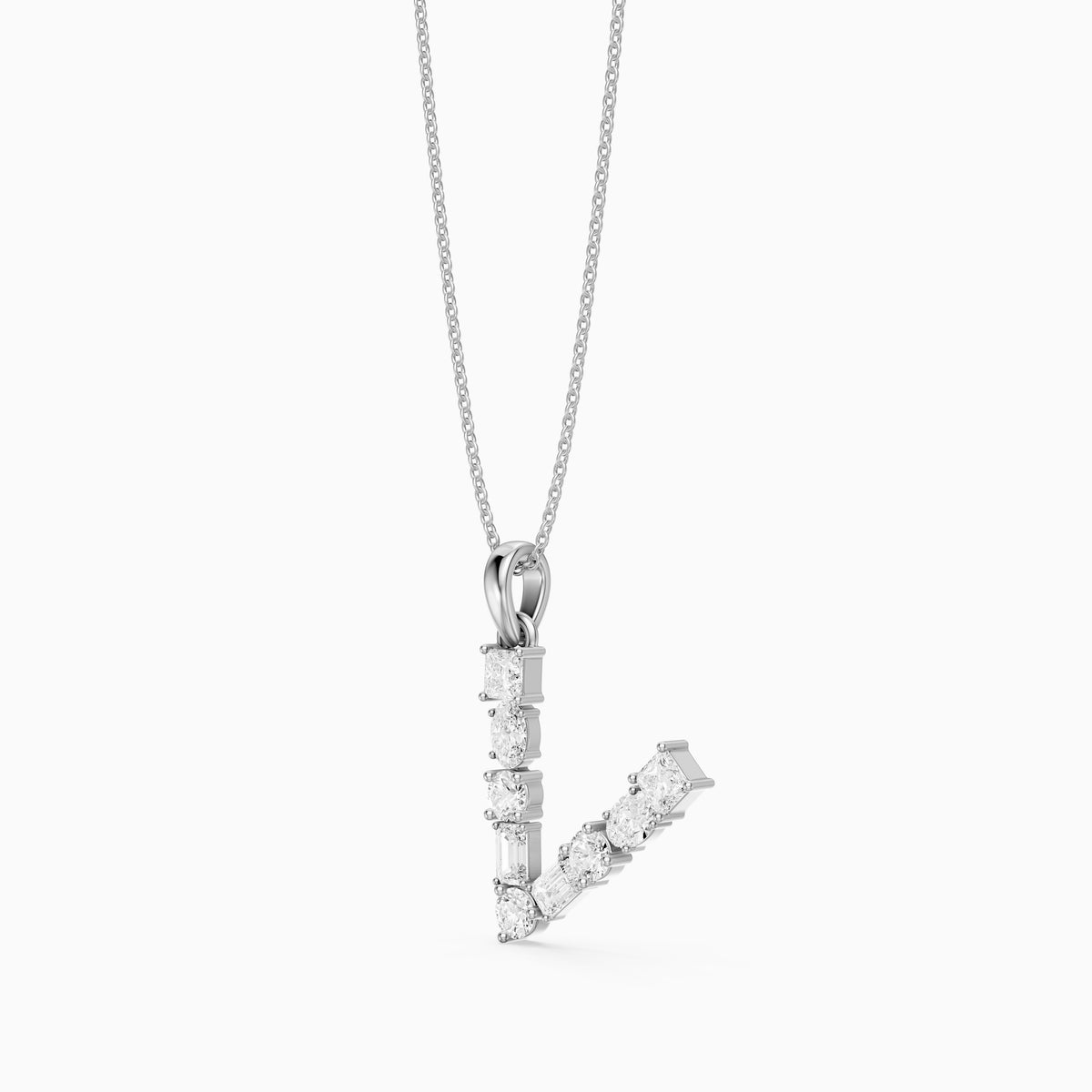 Tuva Multi Shape Lab Grown Diamond Initial V Pendant