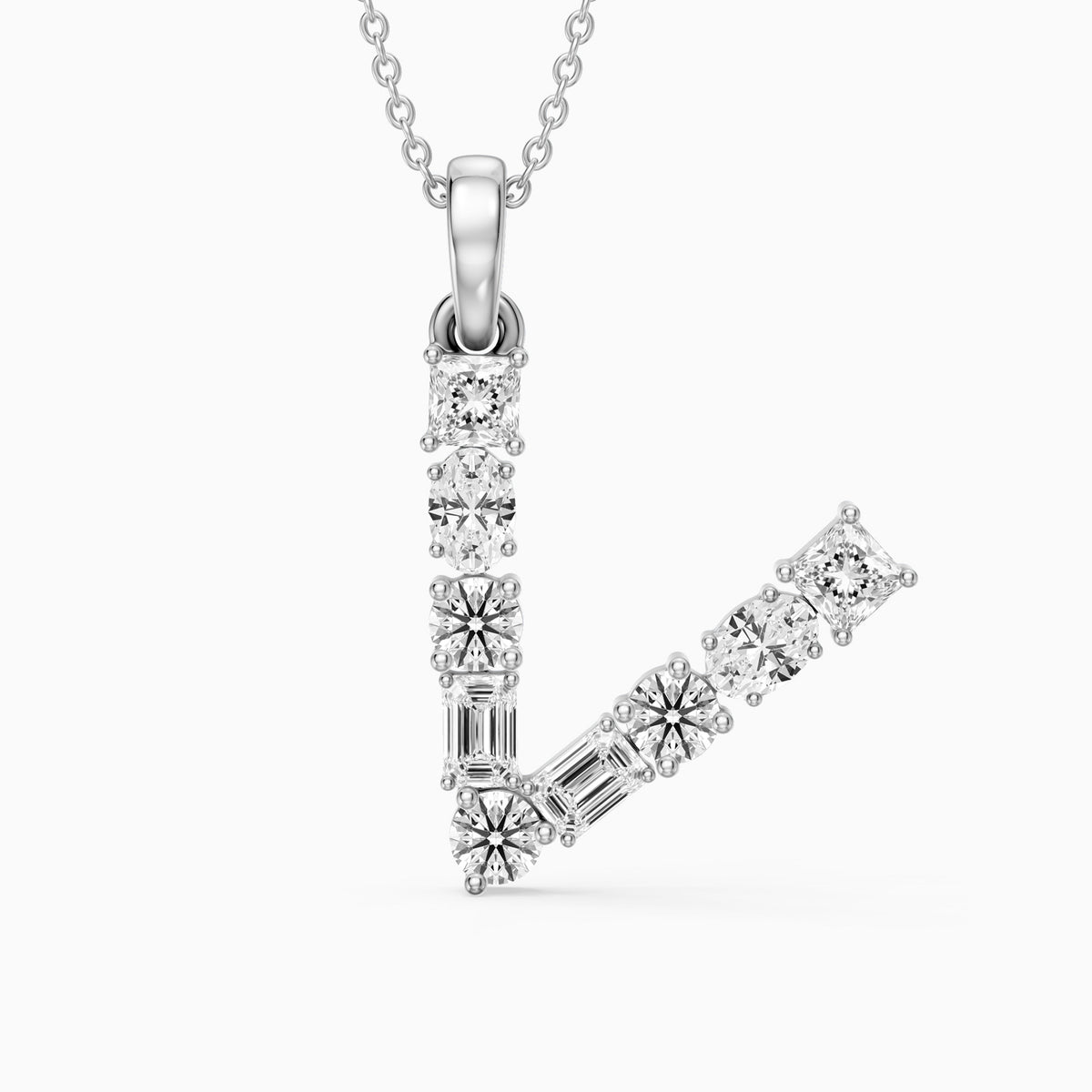 Tuva Multi Shape Lab Grown Diamond Initial V Pendant