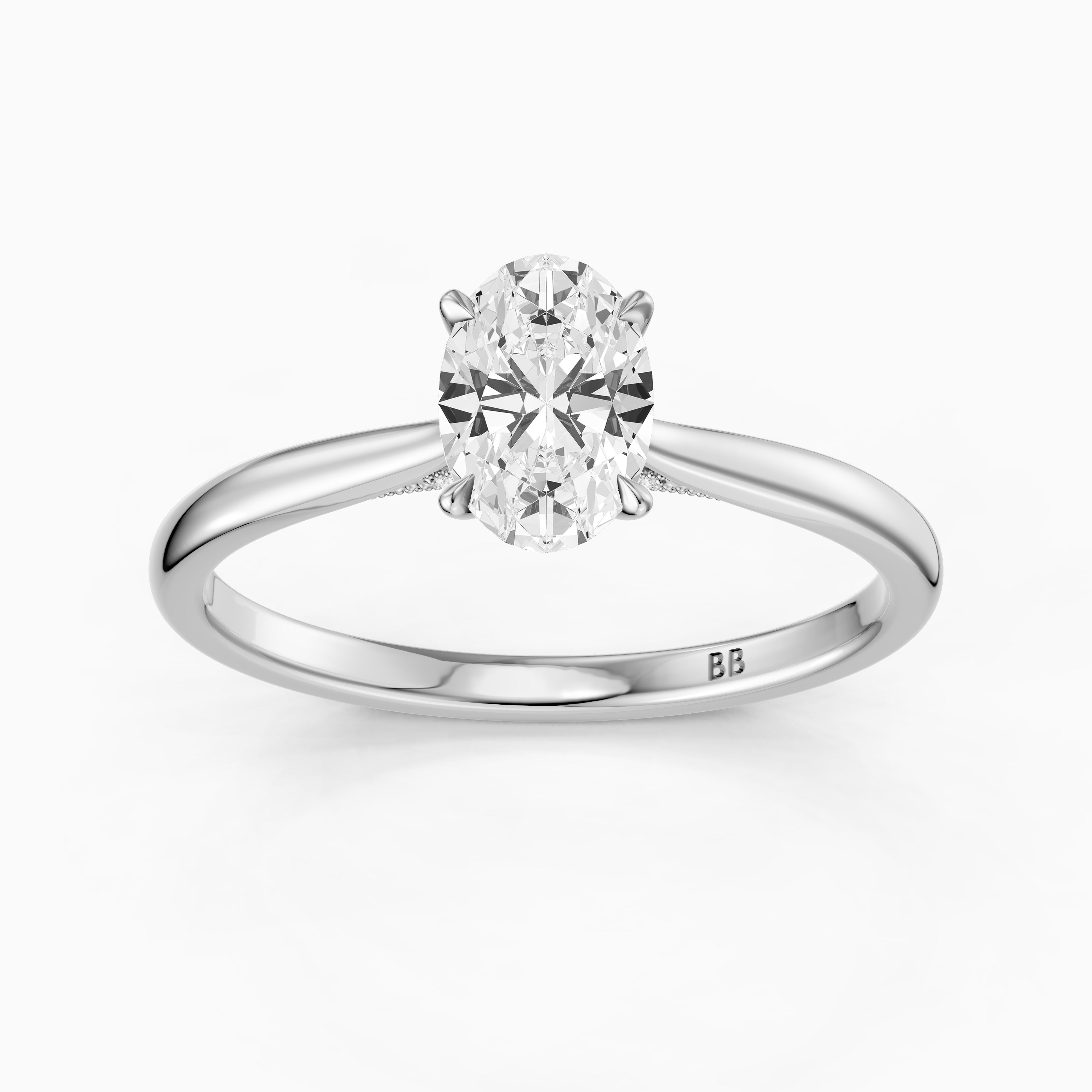 Lila Oval Moissanite Diamond Cathedral Ring with Hidden Halo