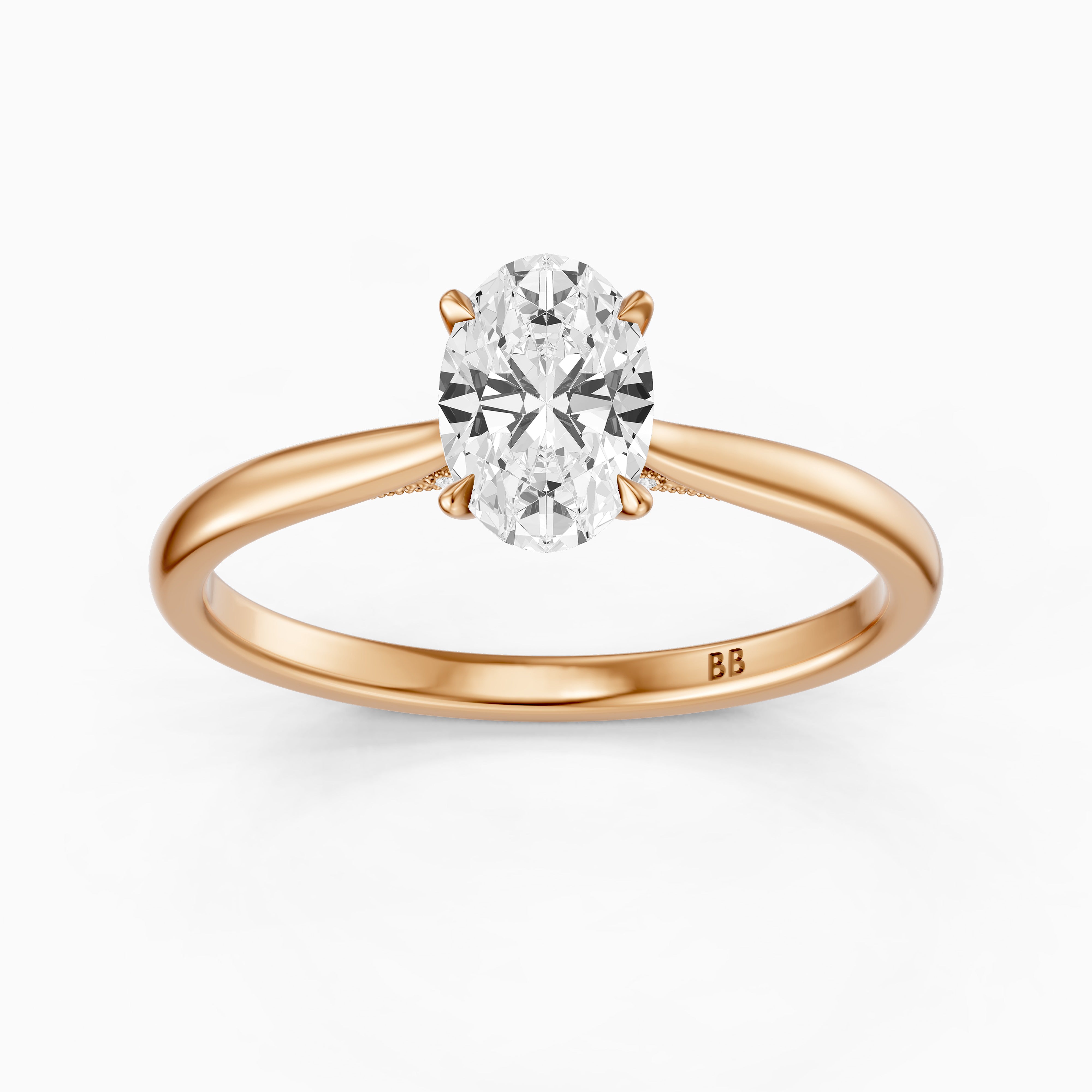 Lila Oval Moissanite Diamond Cathedral Ring with Hidden Halo