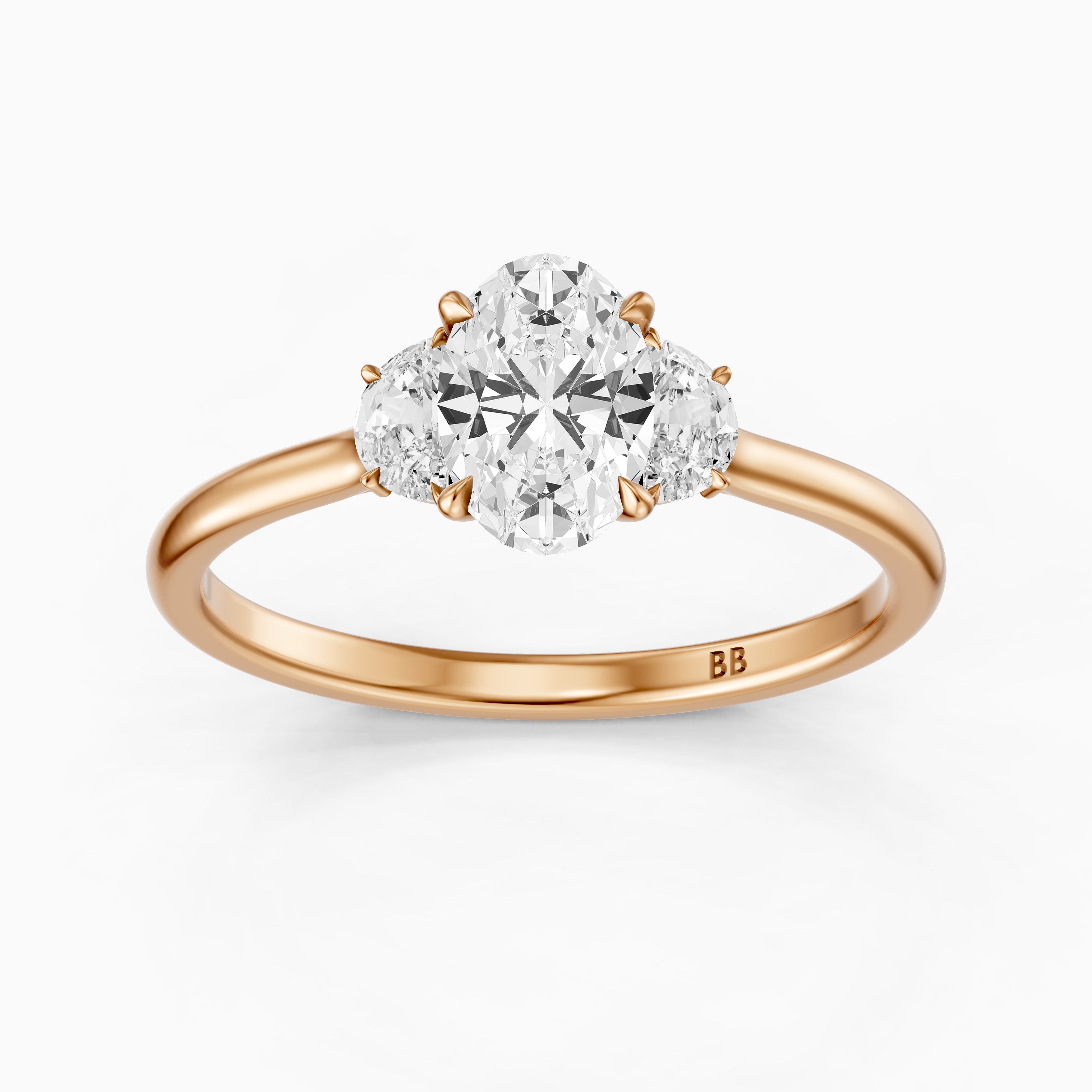 Aitana Oval Moissanite Ring with Half Moon Side Stones and Hidden Halo