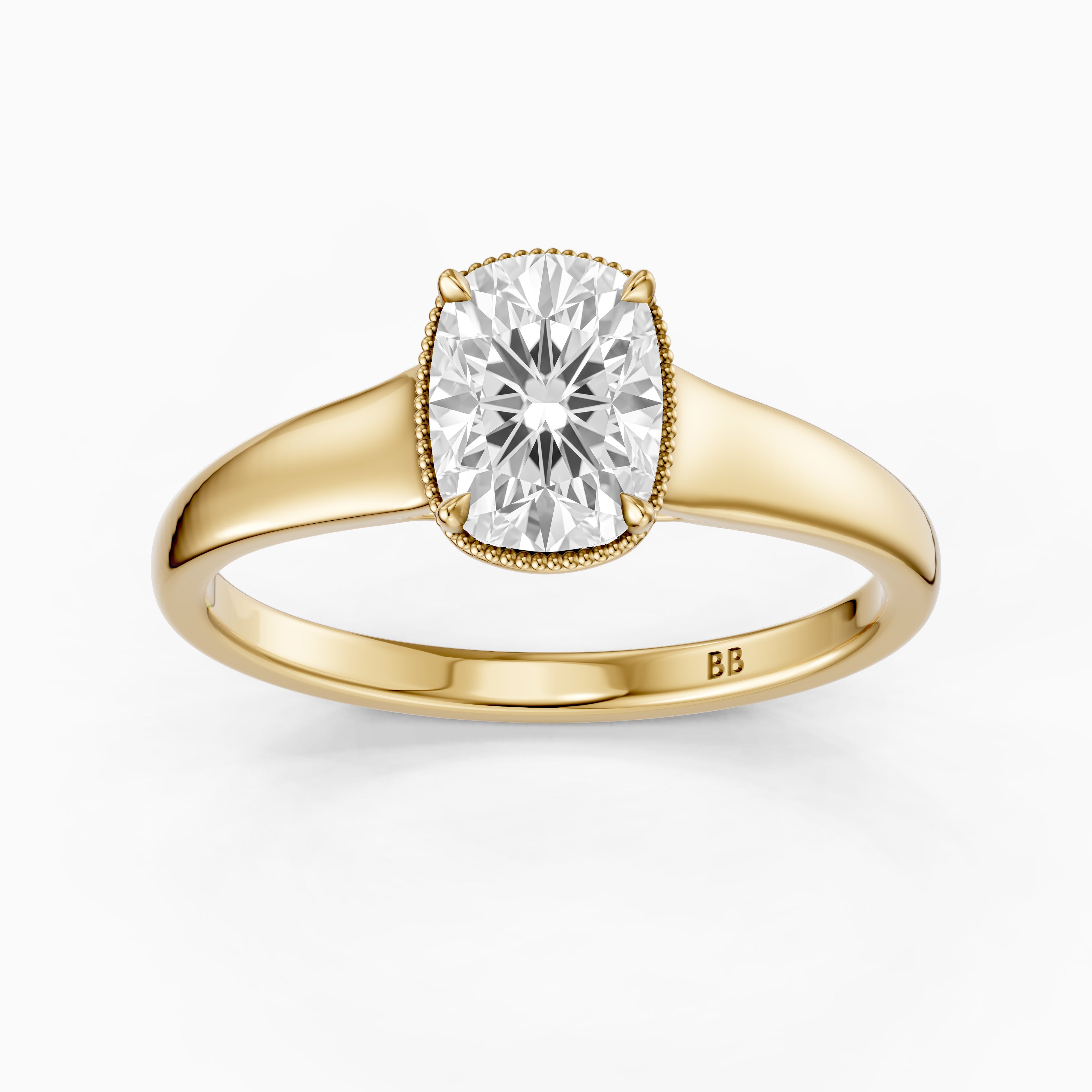 Alaina Elongated Cushion Lab Grown Diamond Ring with Tulip Setting and Hidden Accent