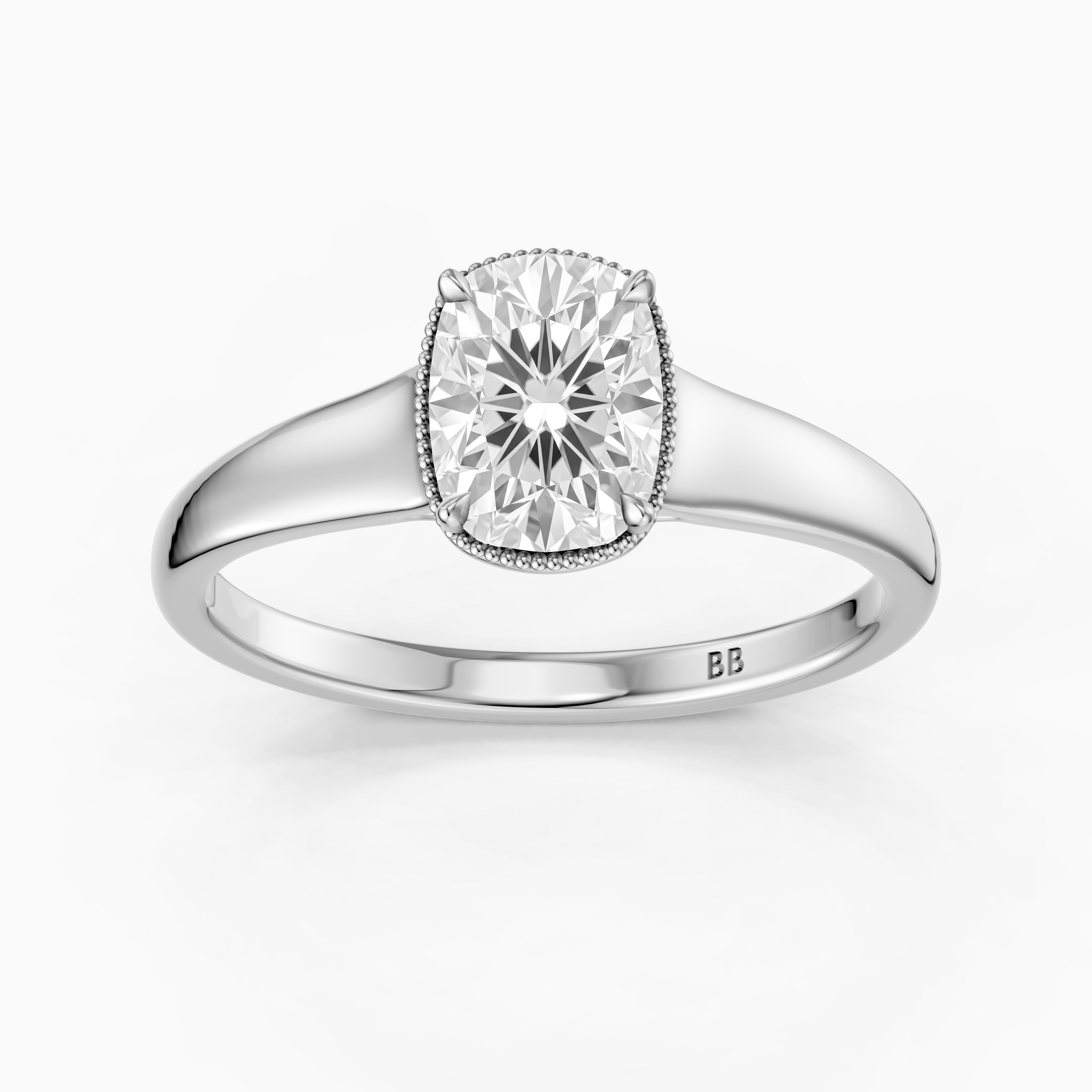 Alaina Elongated Cushion Lab Grown Diamond Ring with Tulip Setting and Hidden Accent