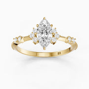 Wren Marquise Lab Grown Diamond Ring with Cluster Side Stones and Vintage Band