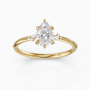 Cecilia Pear Cut Side Stone Lab Grown Diamond Ring with Milgrain Band