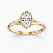 Ember Oval Cut Lab Grown Diamond Ring in Bezel Set Split Shank Style