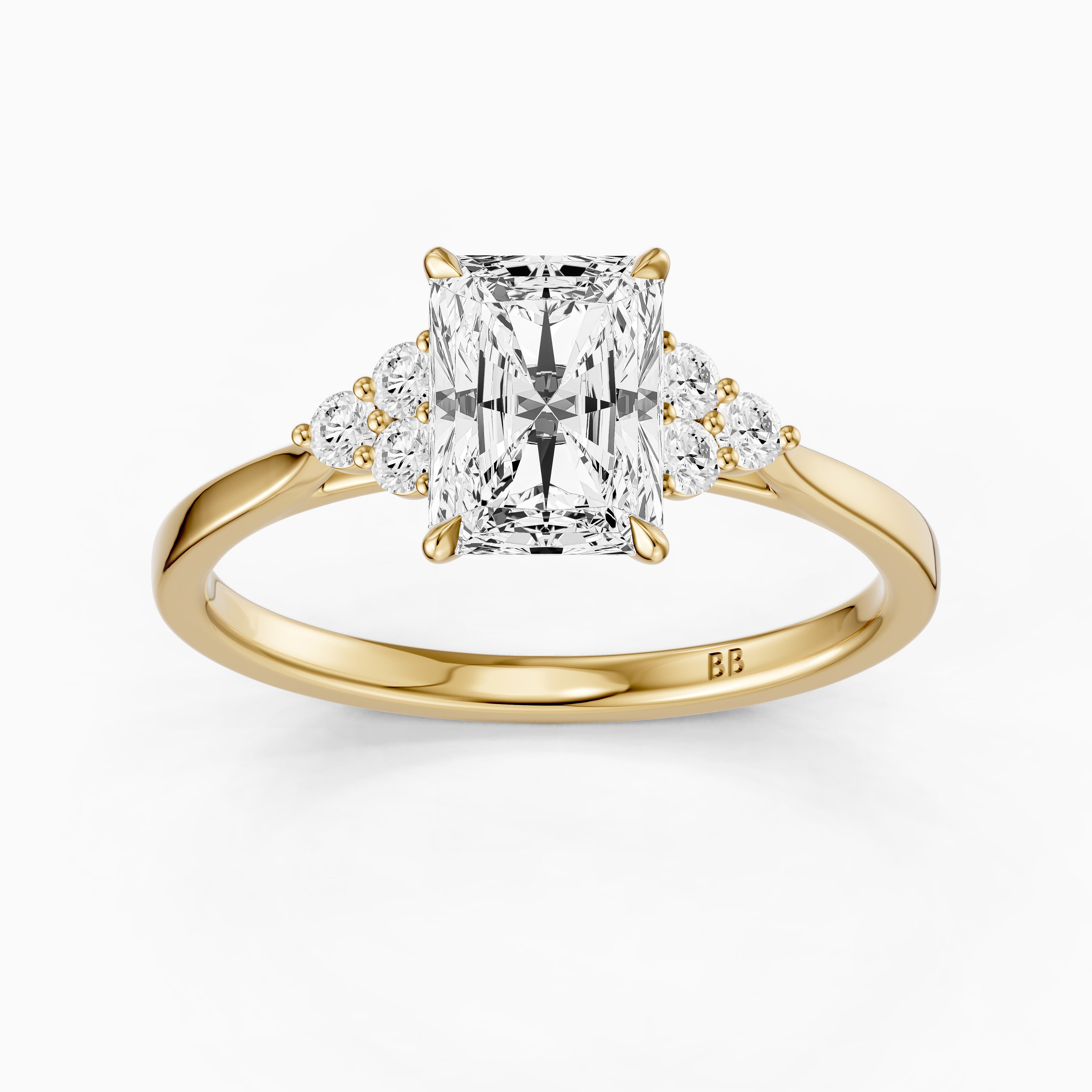 Myla Radiant Cut Side Stone Cluster Moissanite Diamond Ring