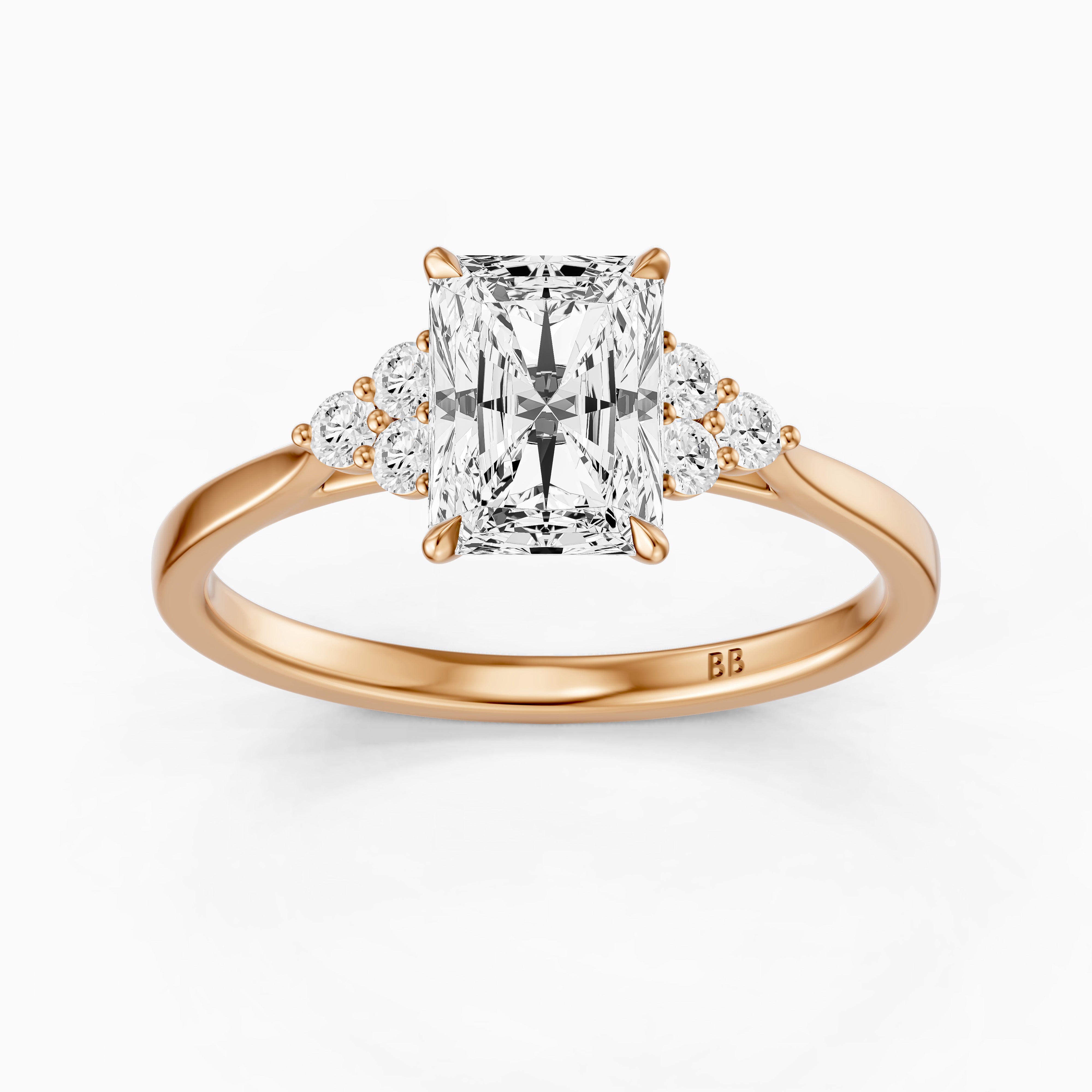 Myla Radiant Cut Side Stone Cluster Moissanite Diamond Ring