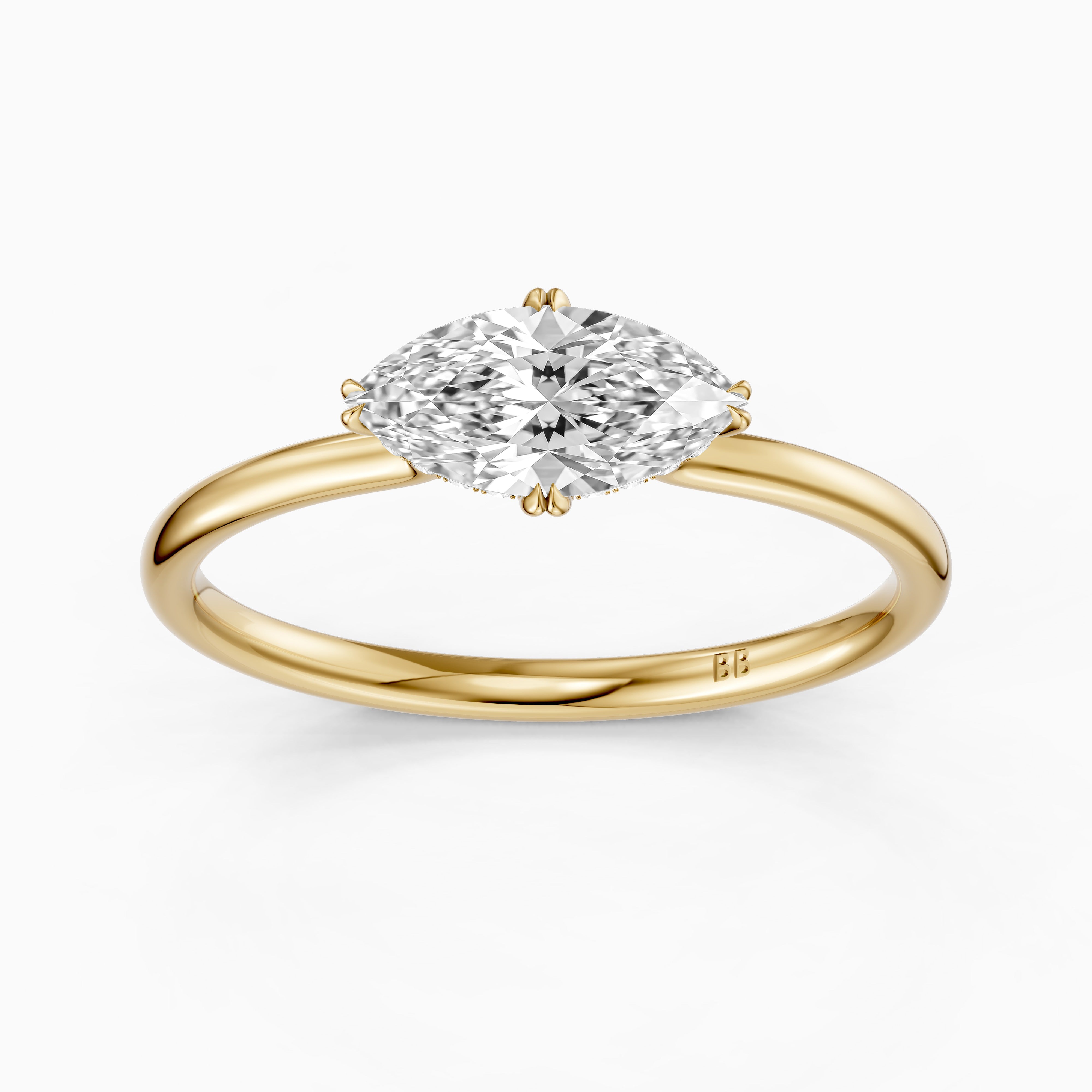 Vera East West Marquise Hidden Halo Lab Grown Diamond Ring with Double Claw Prong