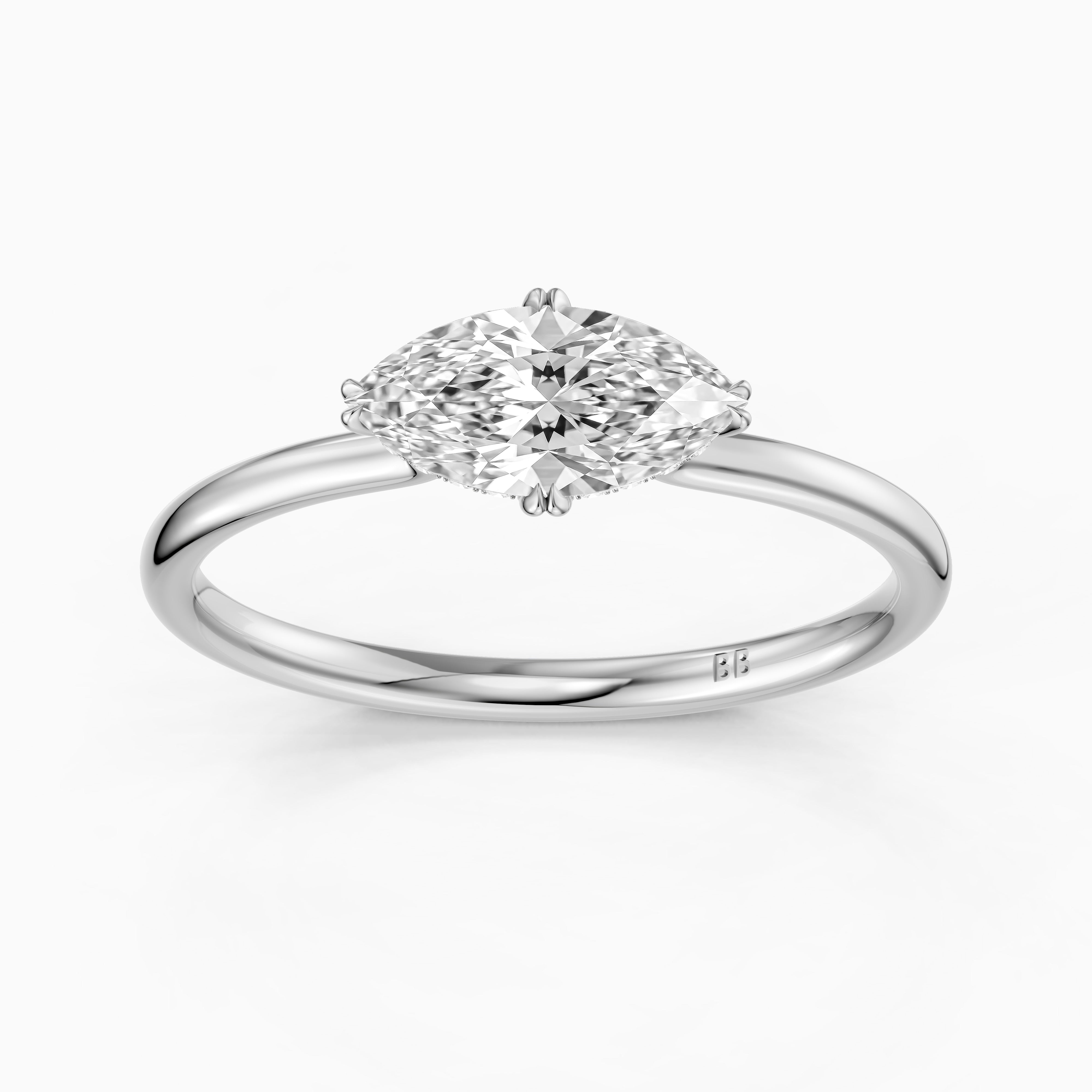 Vera East West Marquise Hidden Halo Lab Grown Diamond Ring with Double Claw Prong