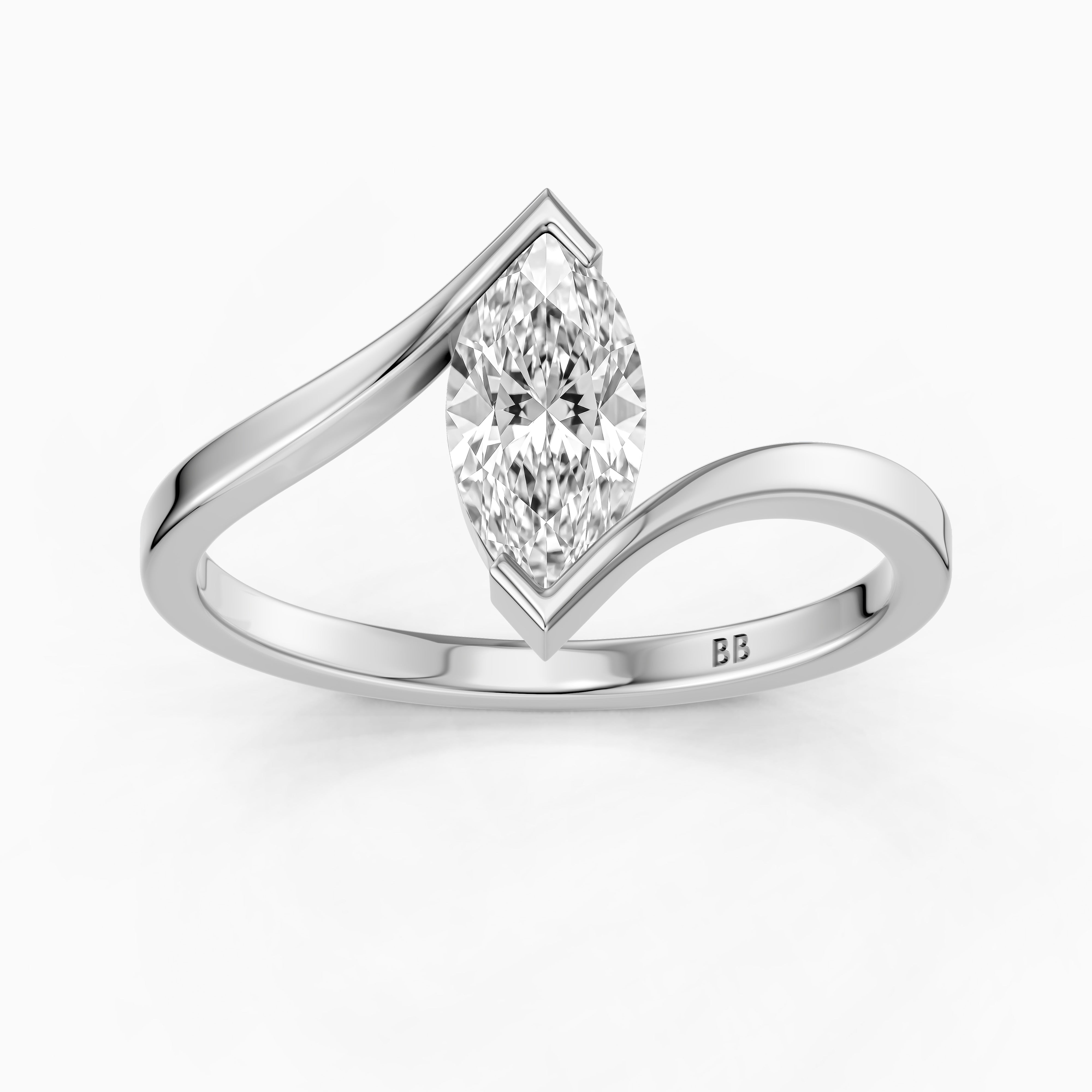 Esther Marquise Cut Solitaire Bypass Shank Moissanite Diamond Ring