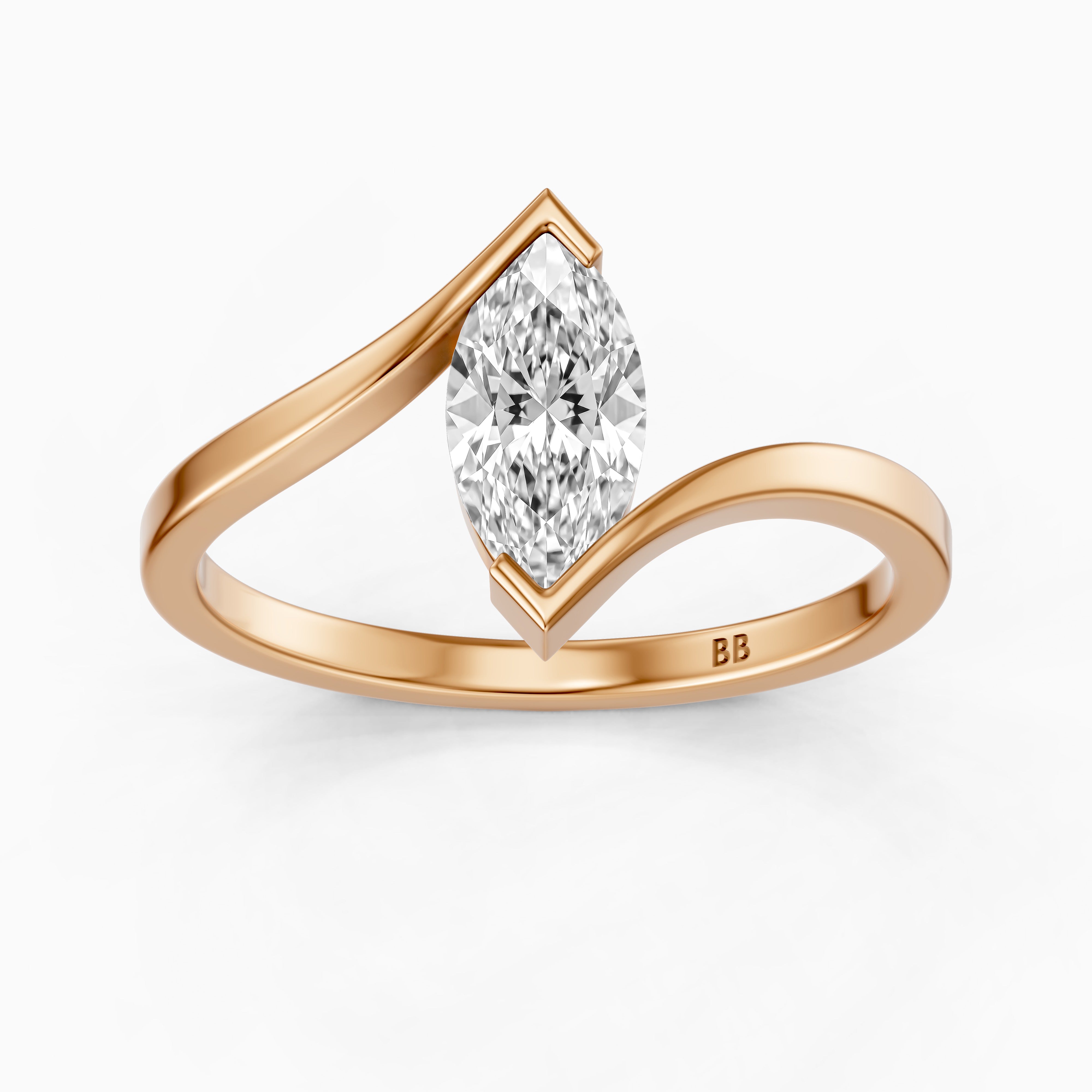 Esther Marquise Cut Solitaire Bypass Shank Moissanite Diamond Ring