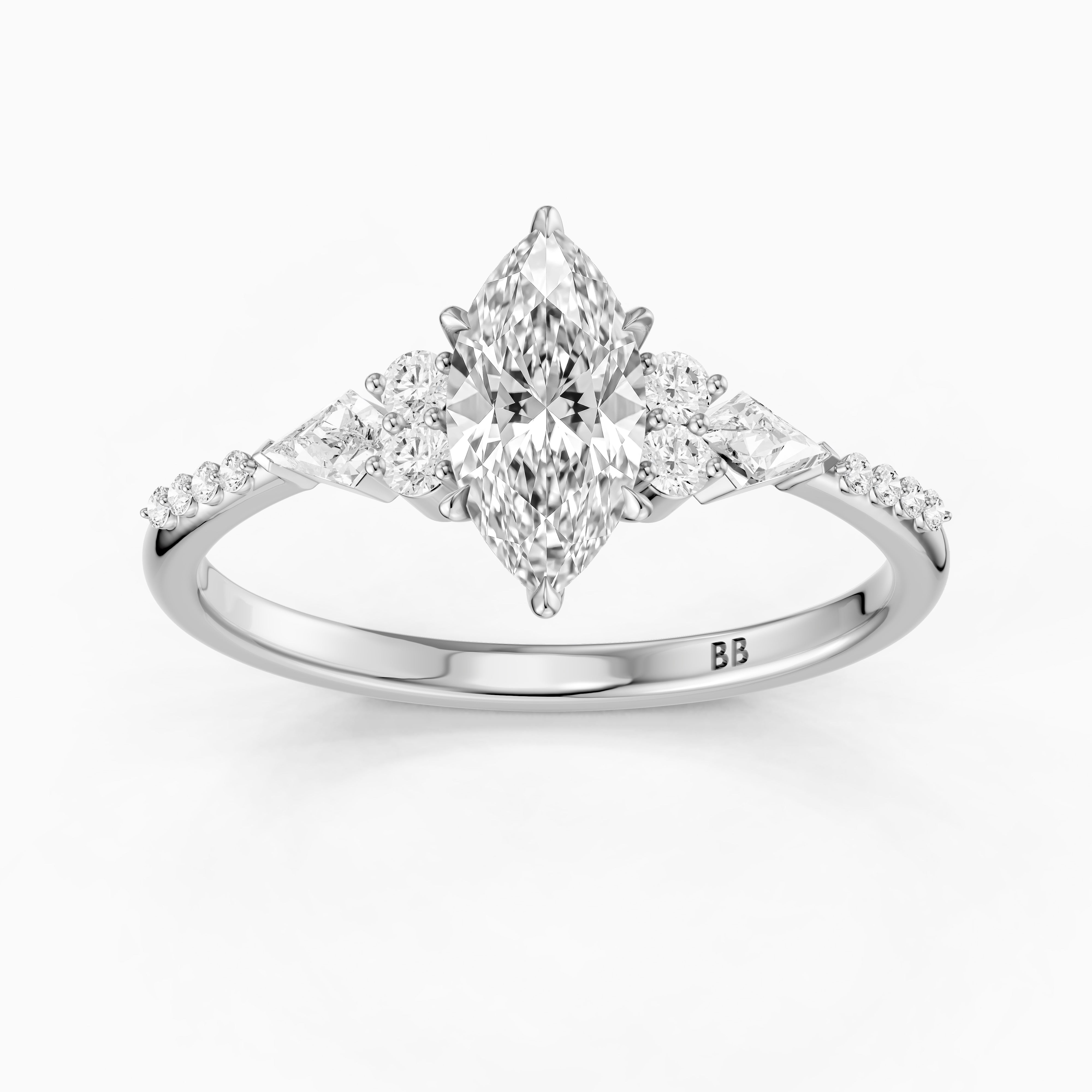 Charlie Marquise Cut Lab Grown Diamond Ring with Round and Kite Side Stones