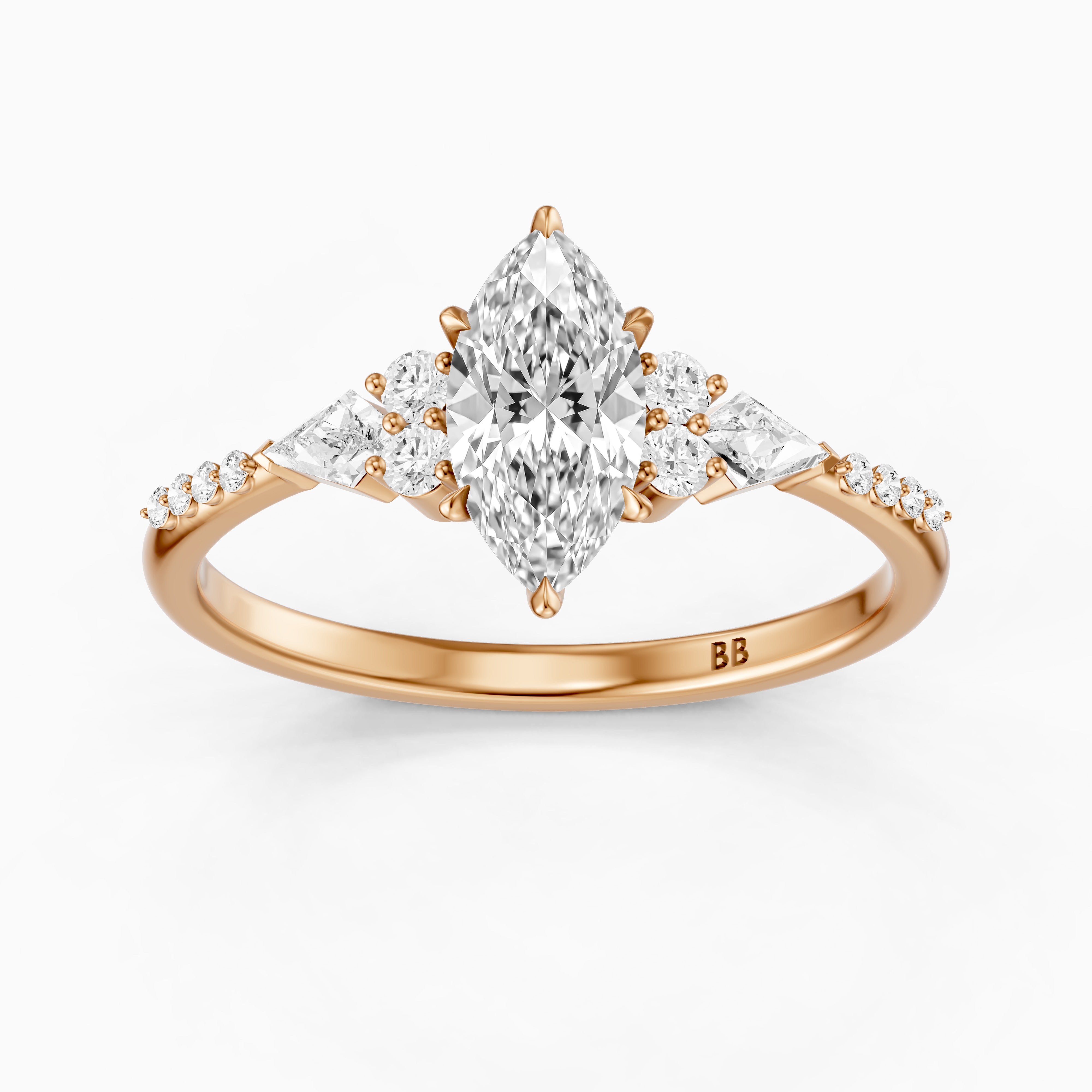 Charlie Marquise Cut Lab Grown Diamond Ring with Round and Kite Side Stones
