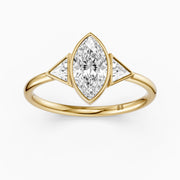 Amira Marquise Cut Bezel Lab Grown Diamond Ring with Triangle Side Stones