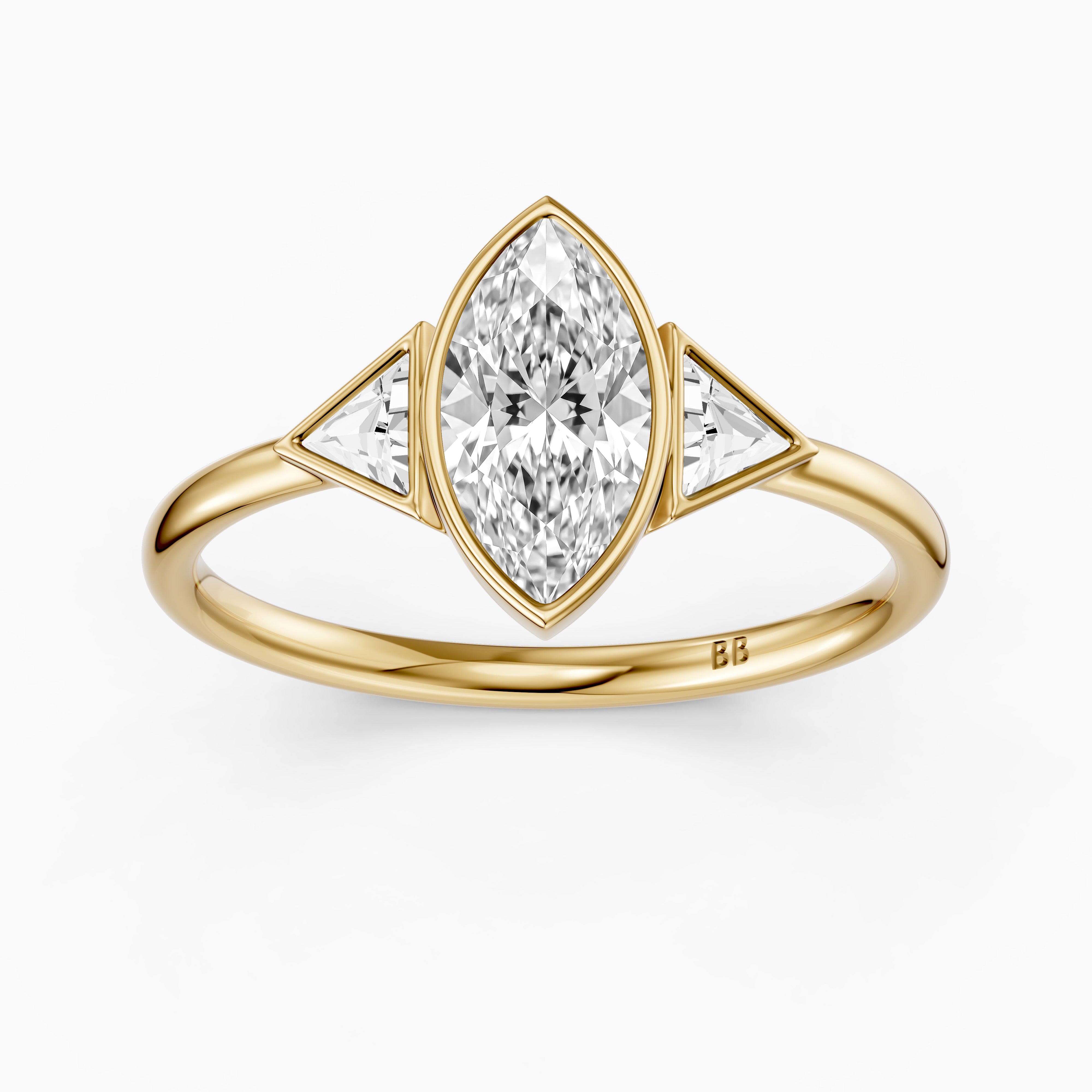 Amira Marquise Cut Bezel Lab Grown Diamond Ring with Triangle Side Stones
