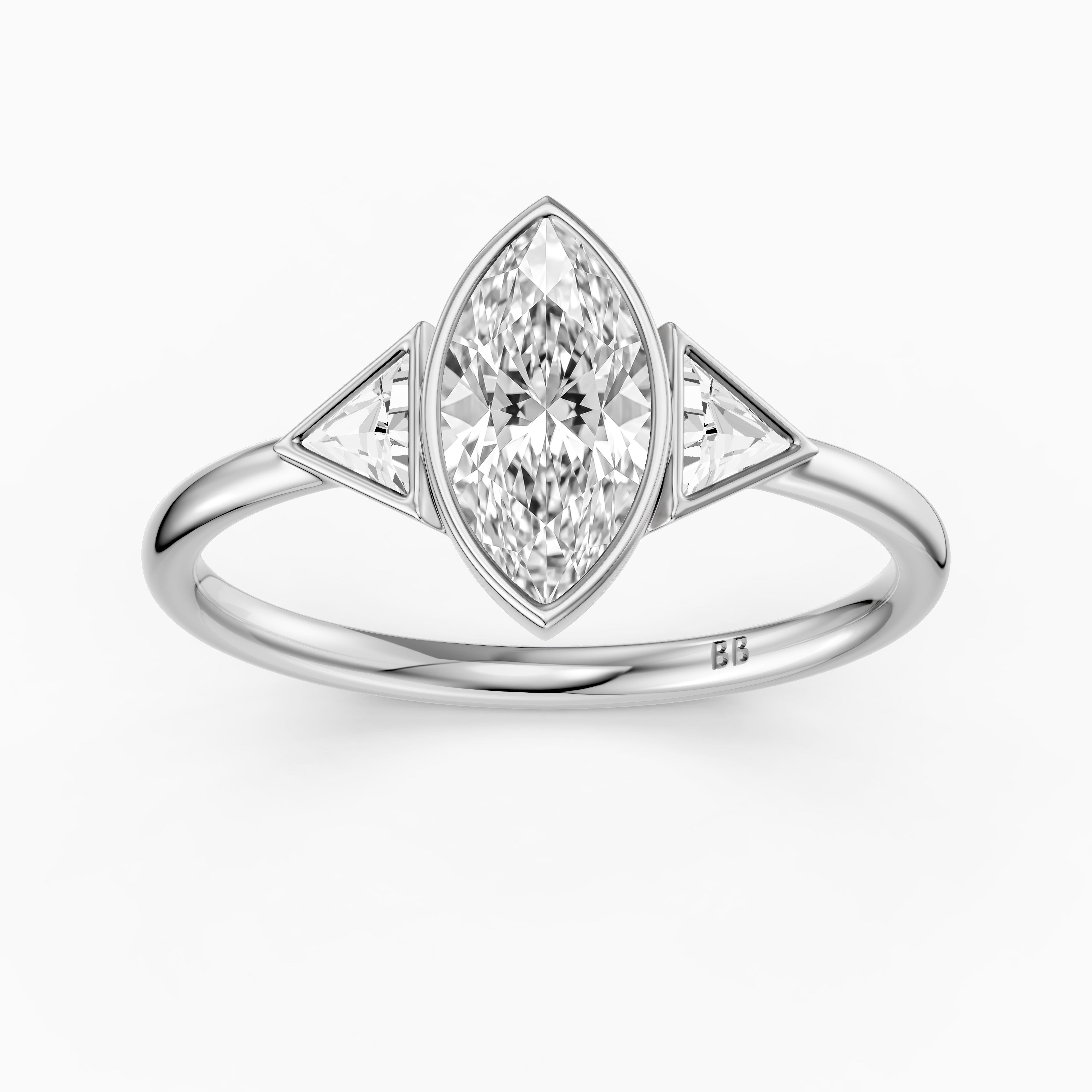 Amira Marquise Cut Bezel Lab Grown Diamond Ring with Triangle Side Stones