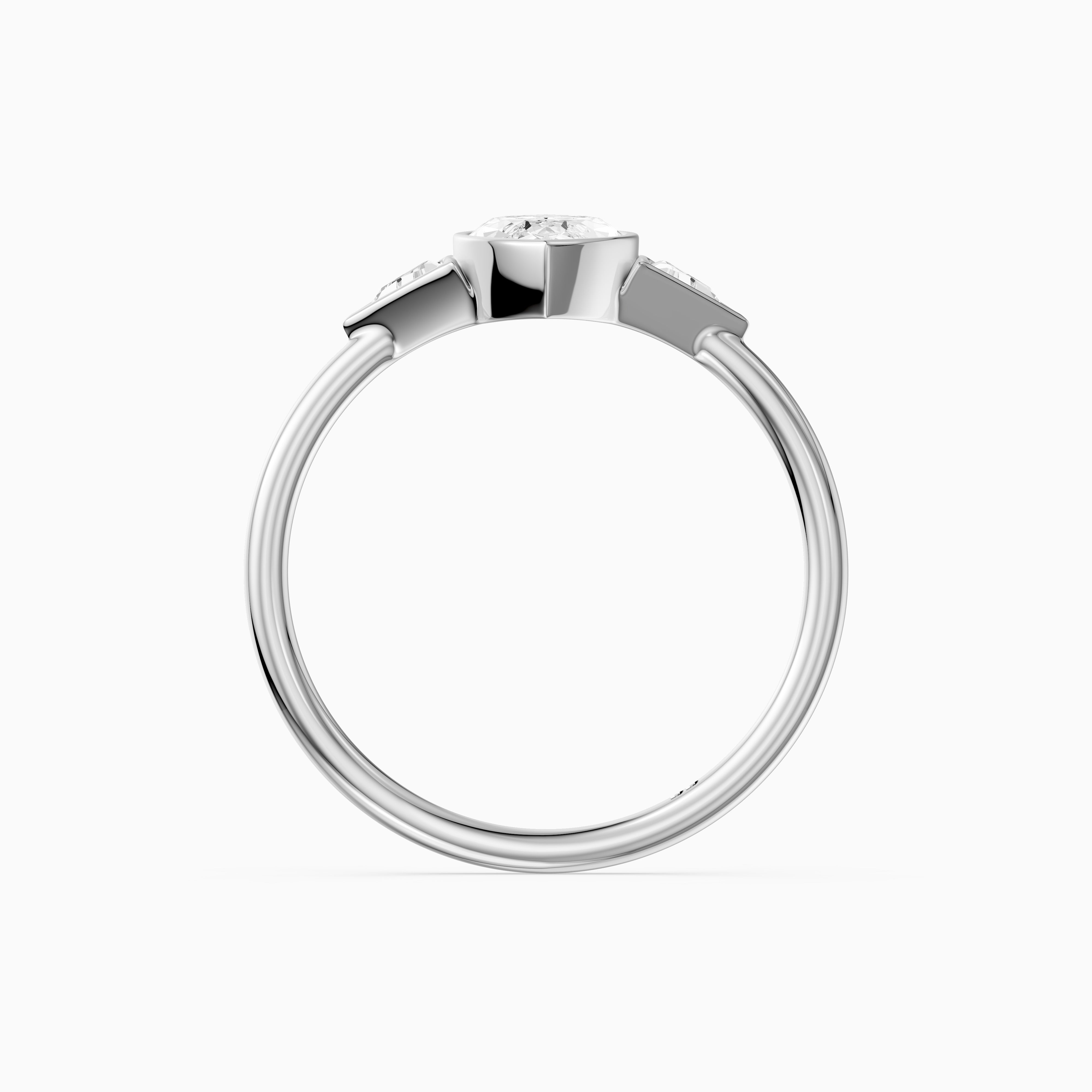 Amira Marquise Cut Bezel Lab Grown Diamond Ring with Triangle Side Stones