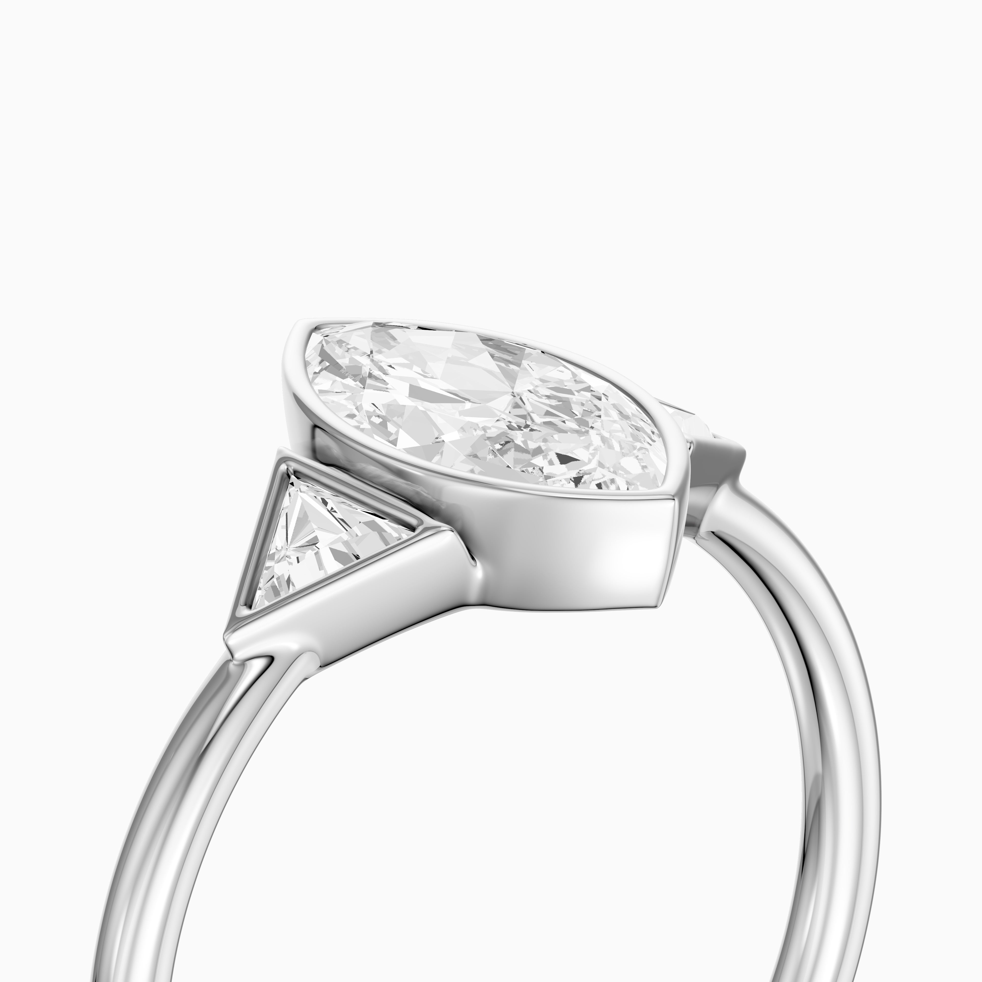 Amira Marquise Cut Bezel Lab Grown Diamond Ring with Triangle Side Stones