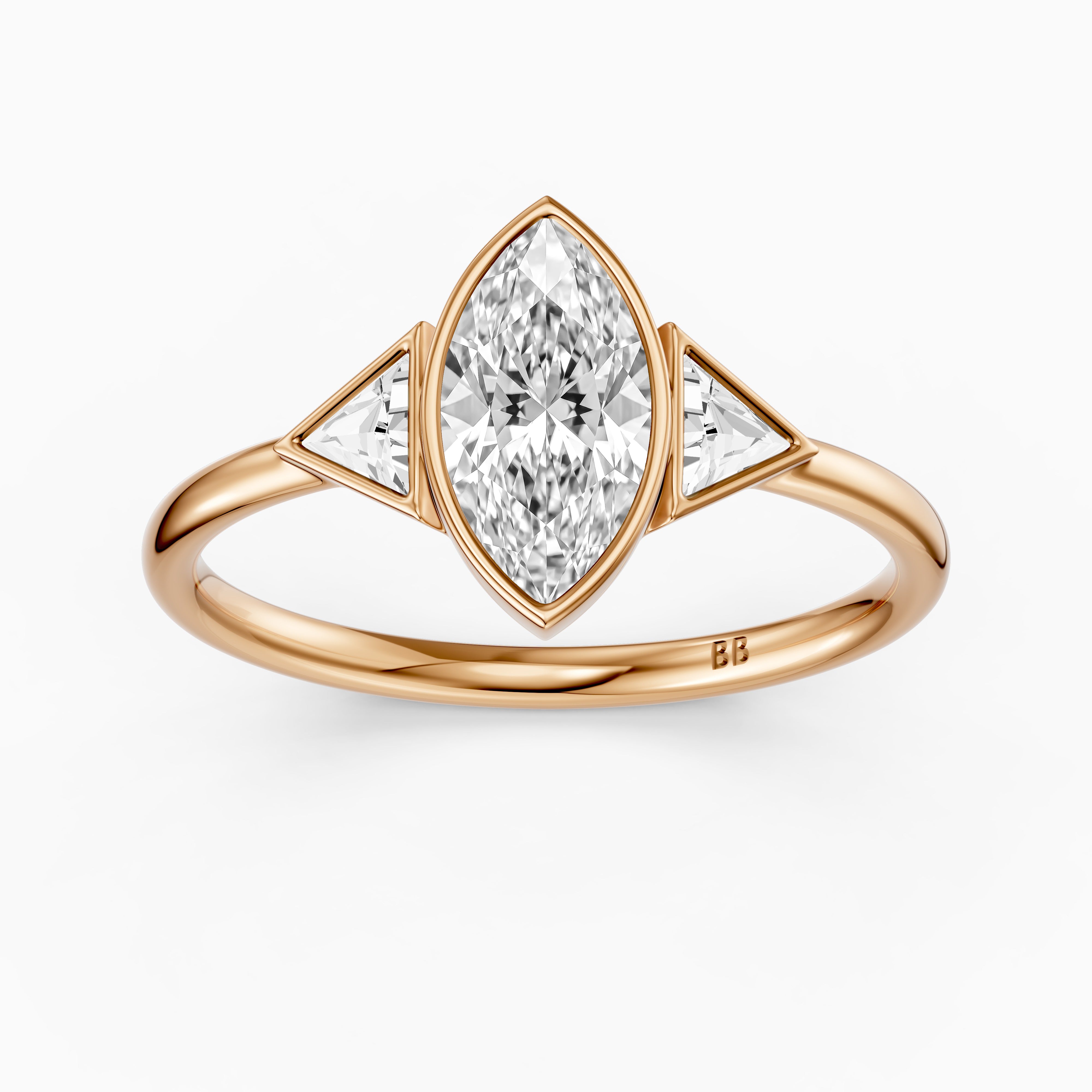 Amira Marquise Cut Bezel Lab Grown Diamond Ring with Triangle Side Stones