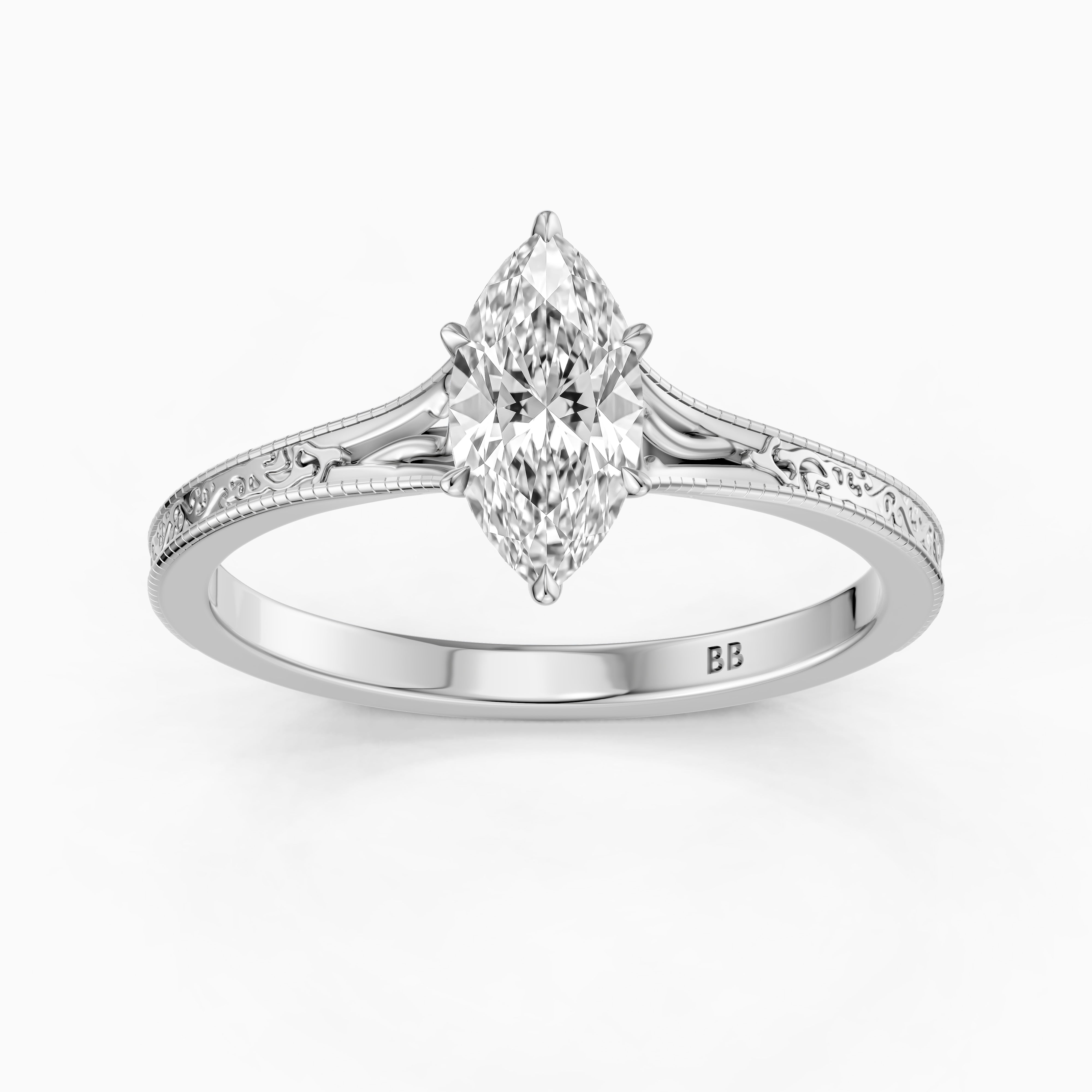Valeria Marquise Cut Vintage Solitaire Lab Grown Diamond Ring