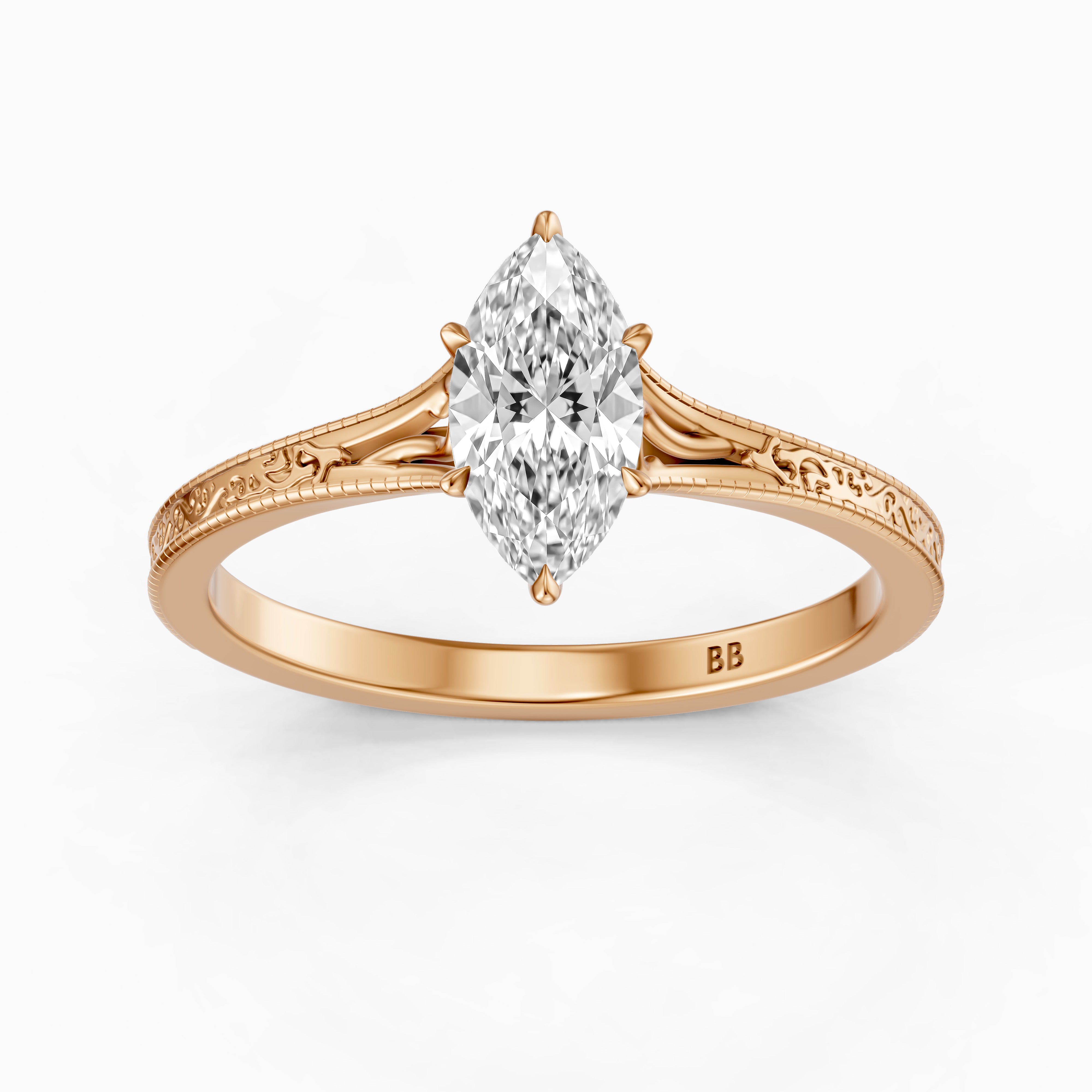 Valeria Marquise Cut Vintage Solitaire Lab Grown Diamond Ring
