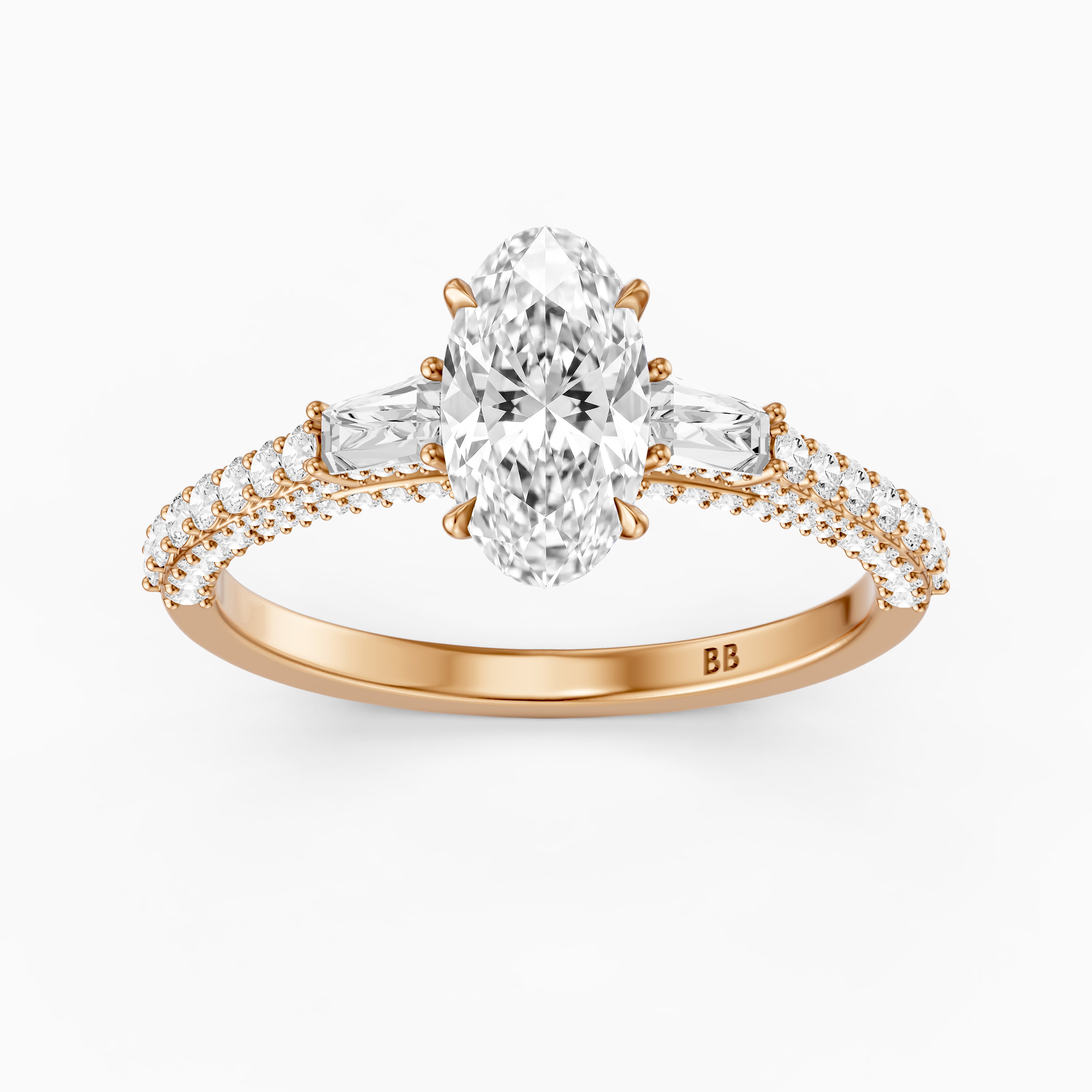 Elliana Moval Cut Lab Diamond Ring with Tapered Baguette Side Stones