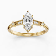 Ada Marquise Cut Side Stone Moissanite Diamond Ring with Vintage Milgrain