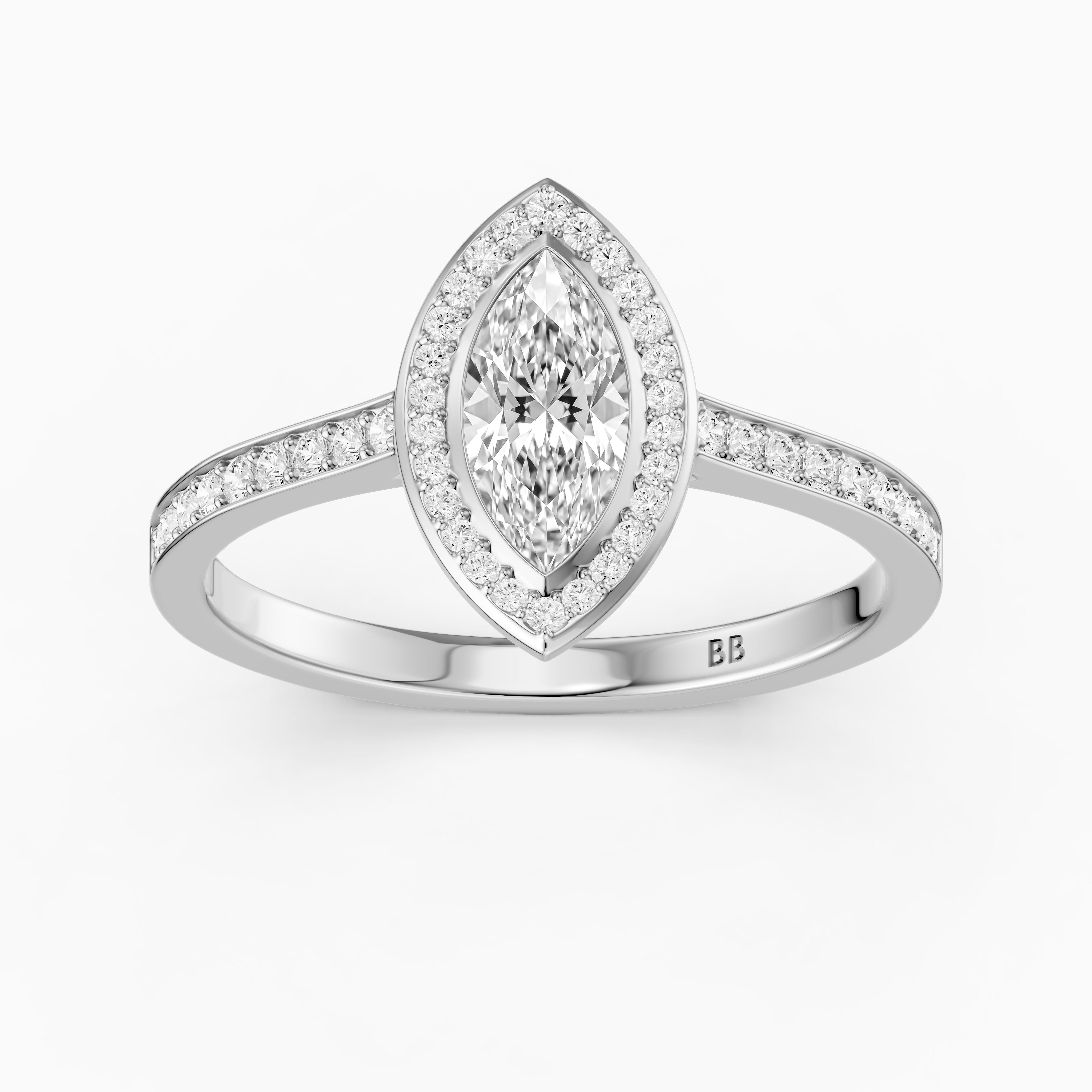 Celeste Marquise Lab Grown Diamond Ring with Bezel Inspired Halo Setting