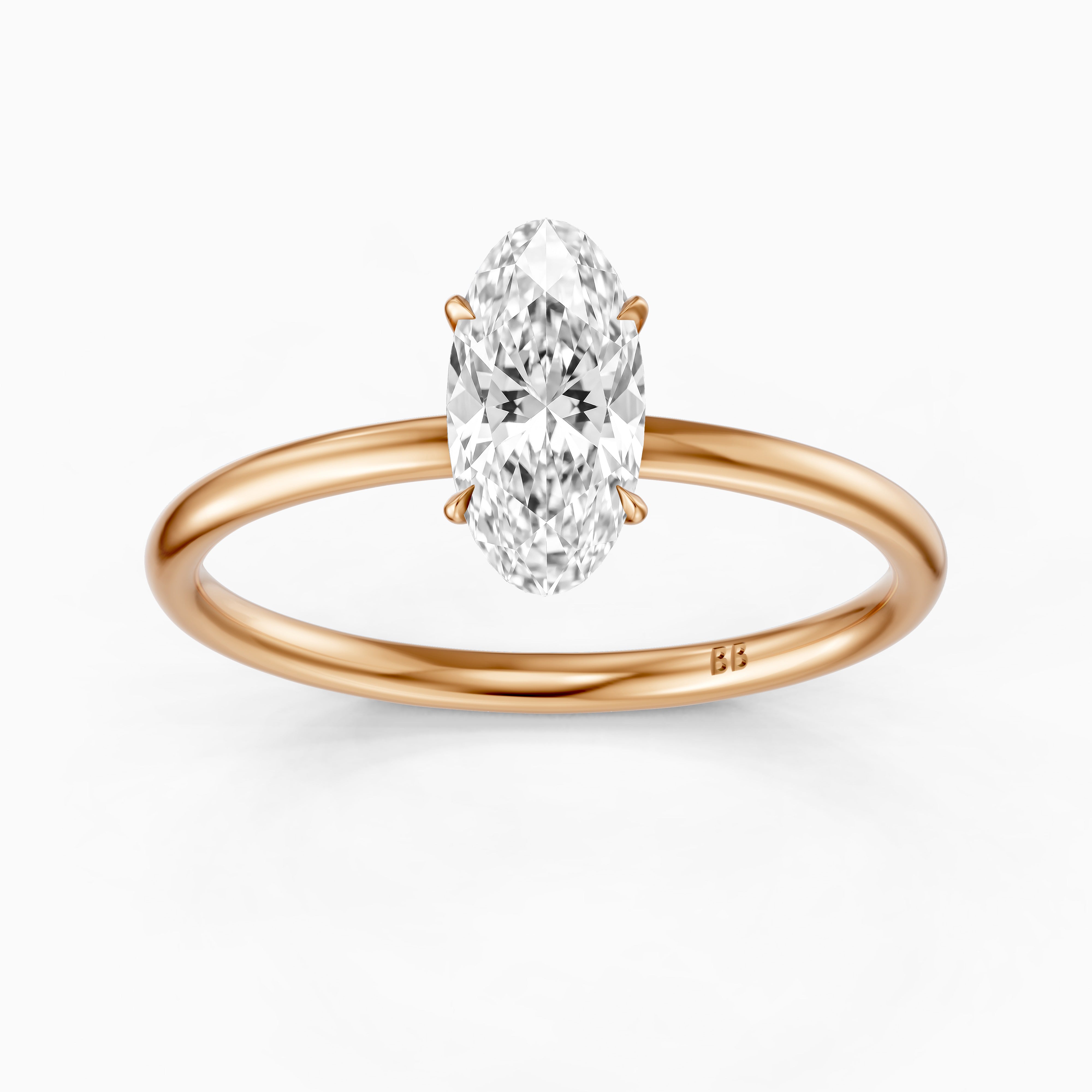 Hallie Moval Cut Hidden Halo Low Profile Setting Moissanite Diamond Ring
