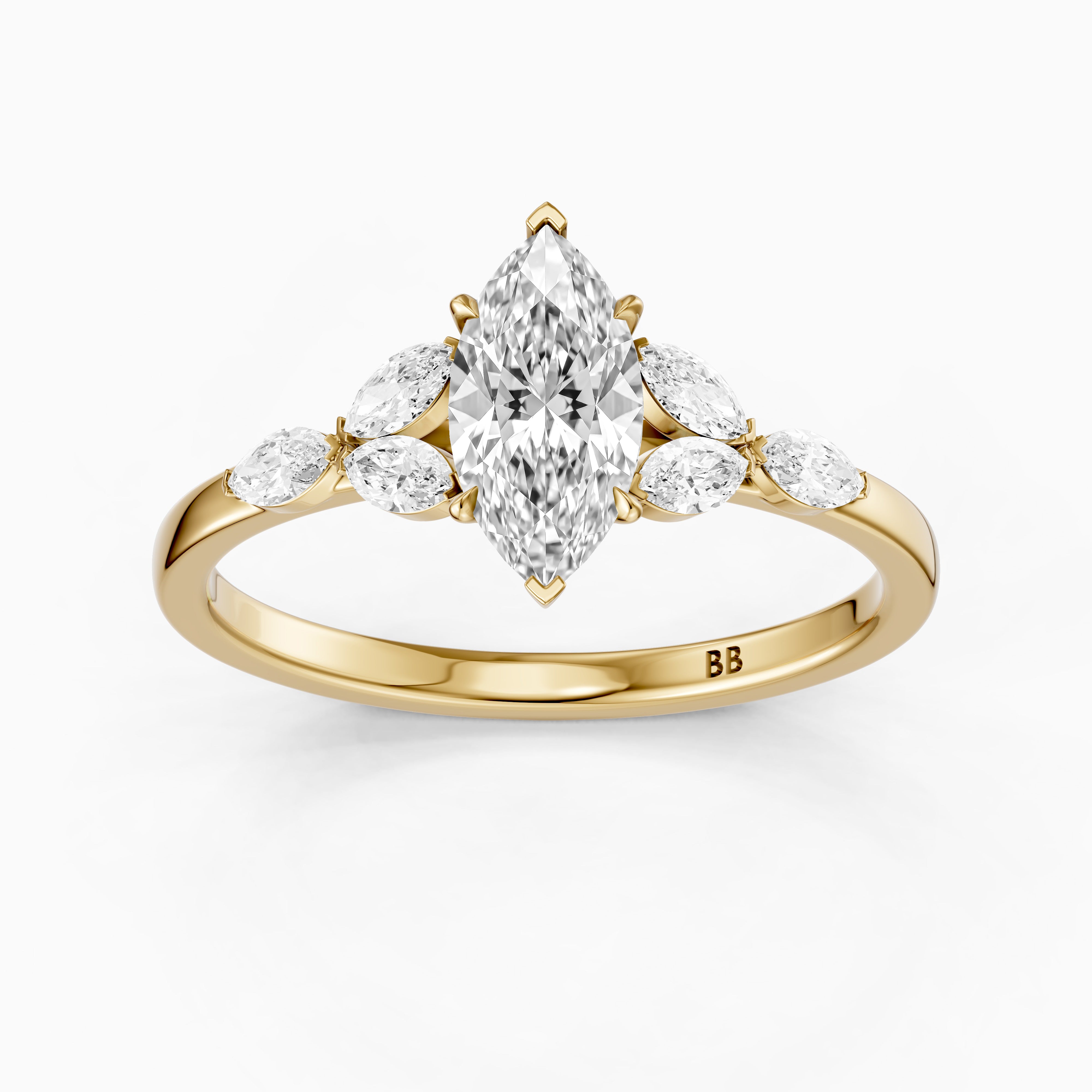 Wrenley Marquise Cut Lab Grown Diamond Ring with Marquise Side Stones