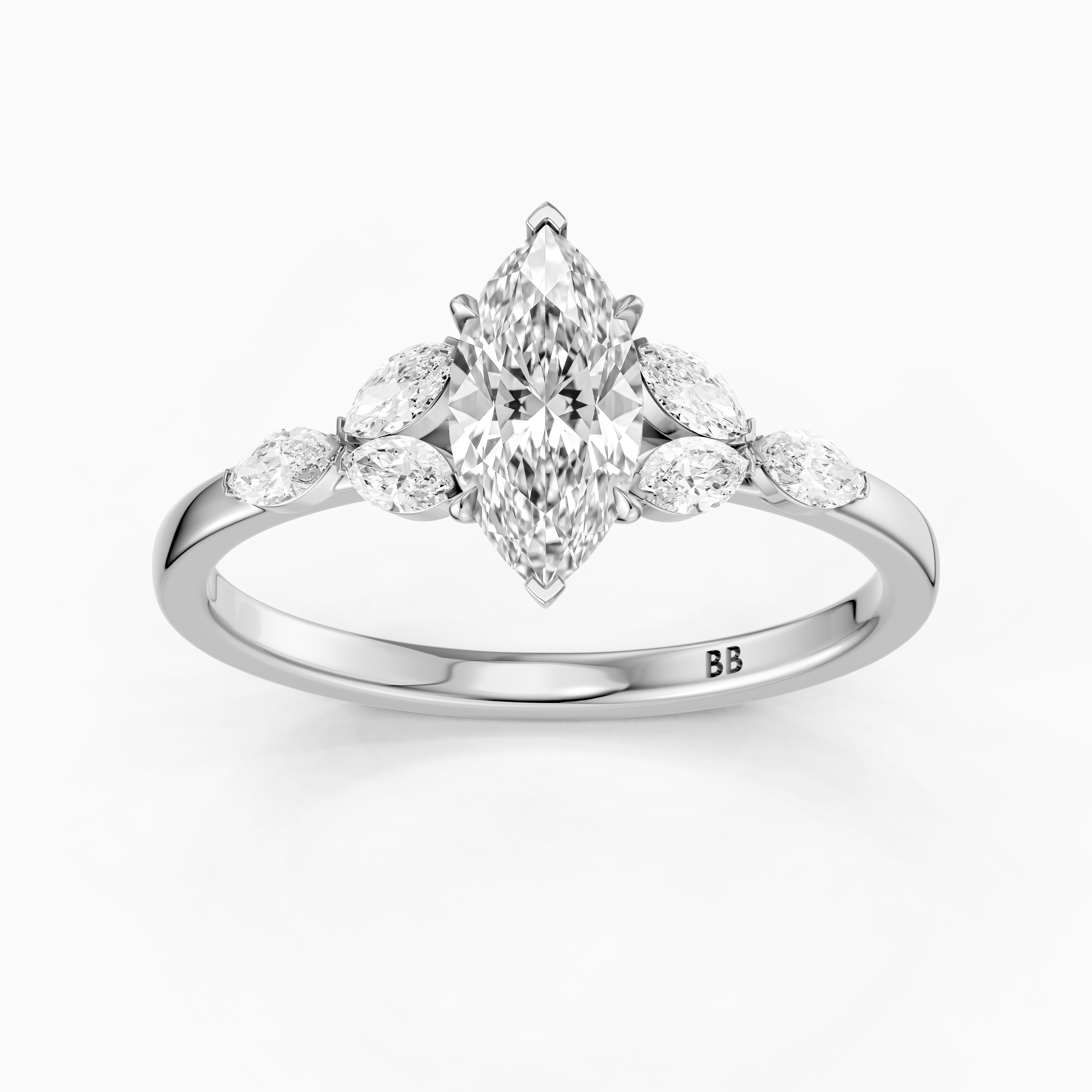 Wrenley Marquise Cut Lab Grown Diamond Ring with Marquise Side Stones