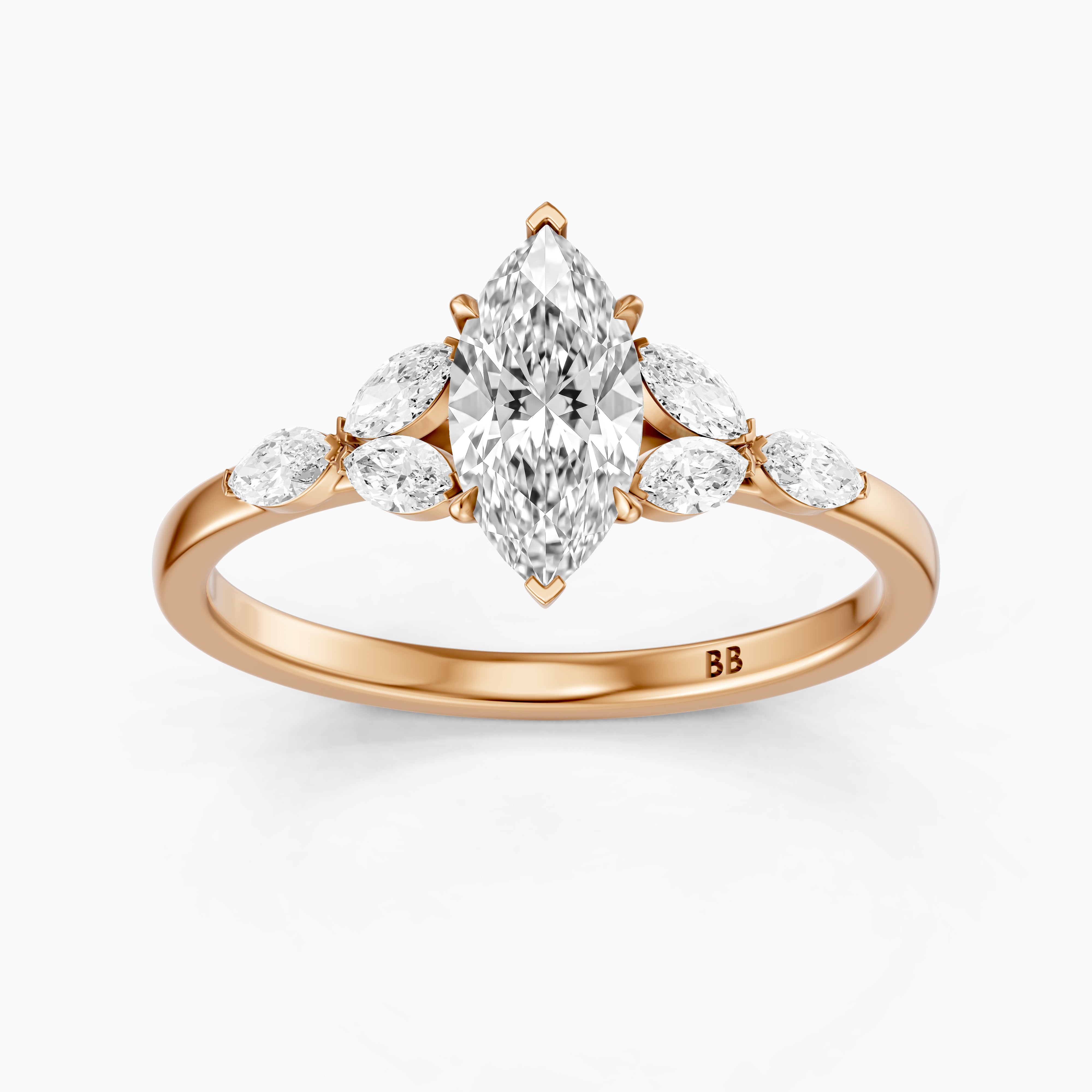 Wrenley Marquise Cut Lab Grown Diamond Ring with Marquise Side Stones